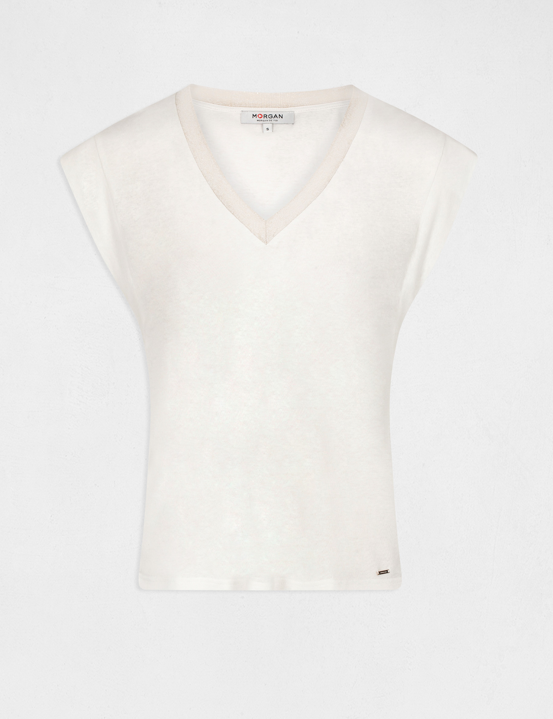 Short-sleeved t-shirt with V-neck ivory women