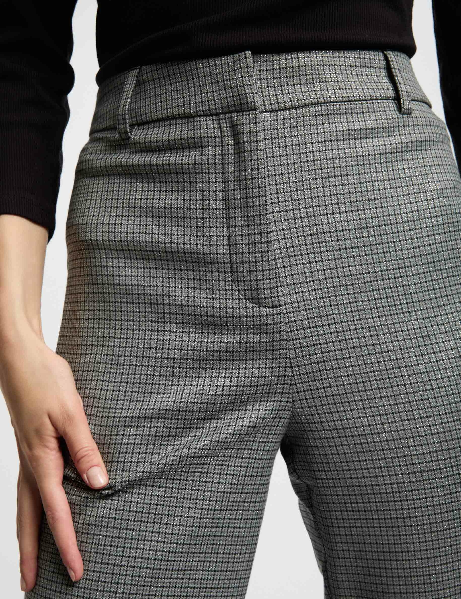 Fitted trousers check print mid-grey women