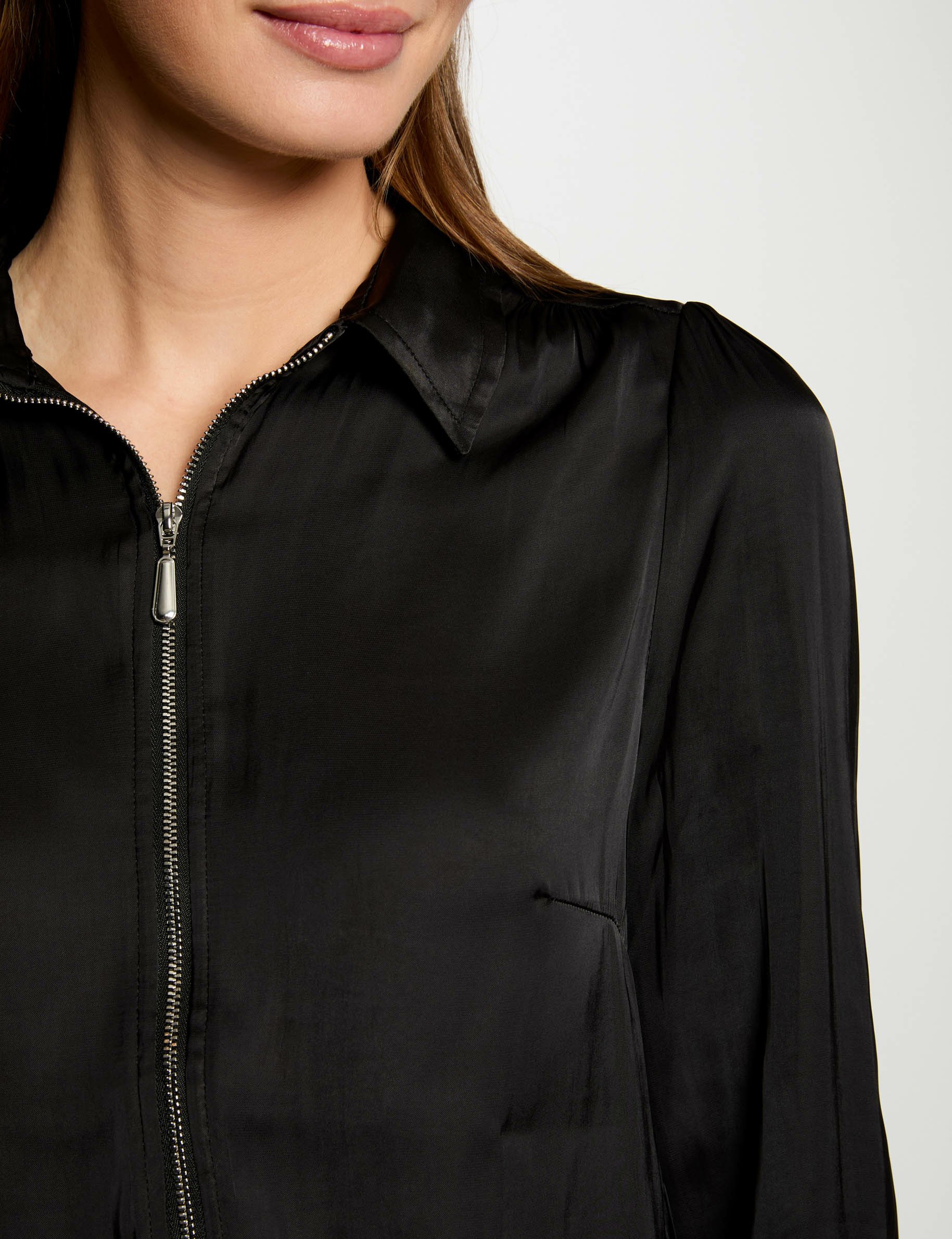 Long-sleeved satin shirt black women