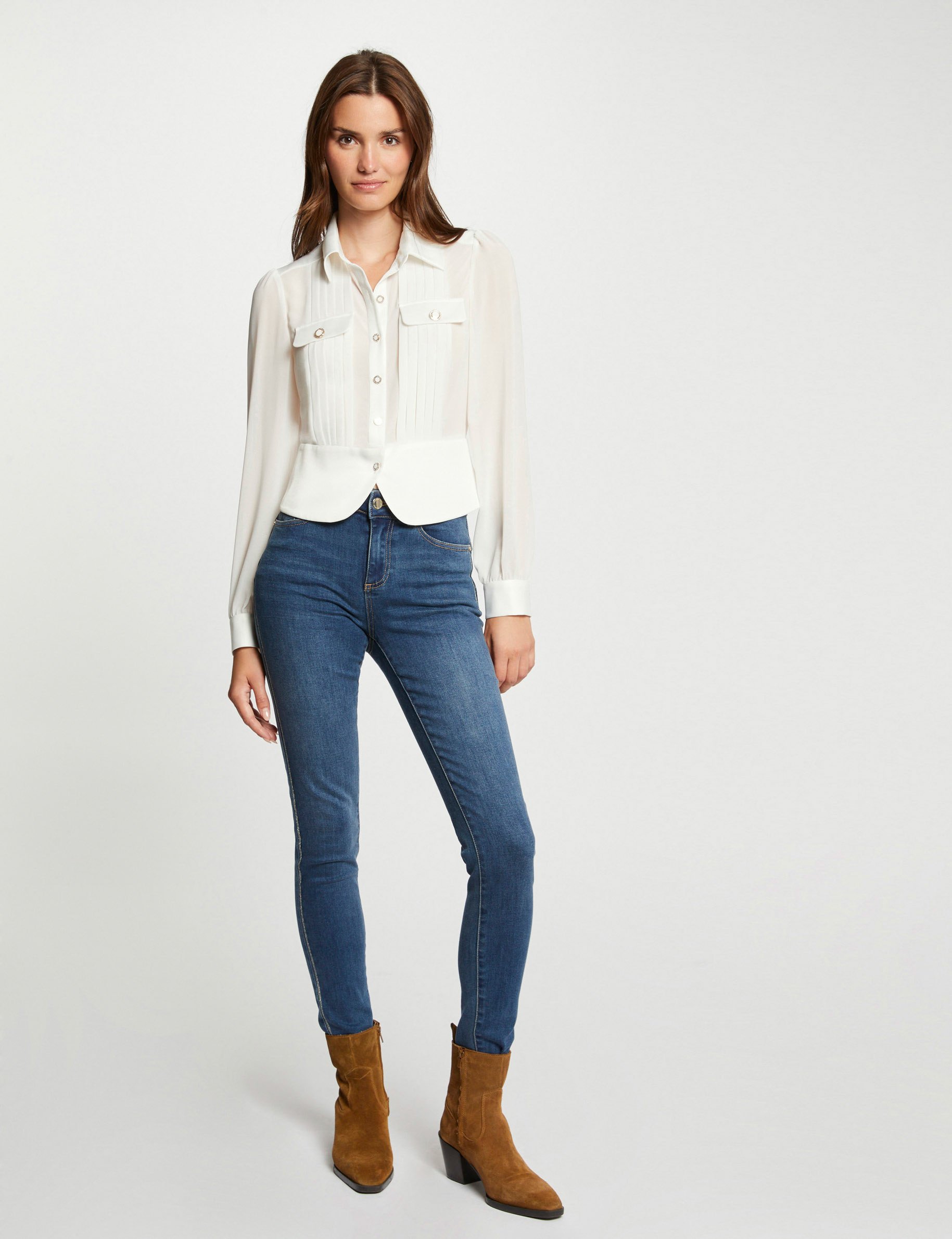 Long-sleeved shirt with pleats ivory women