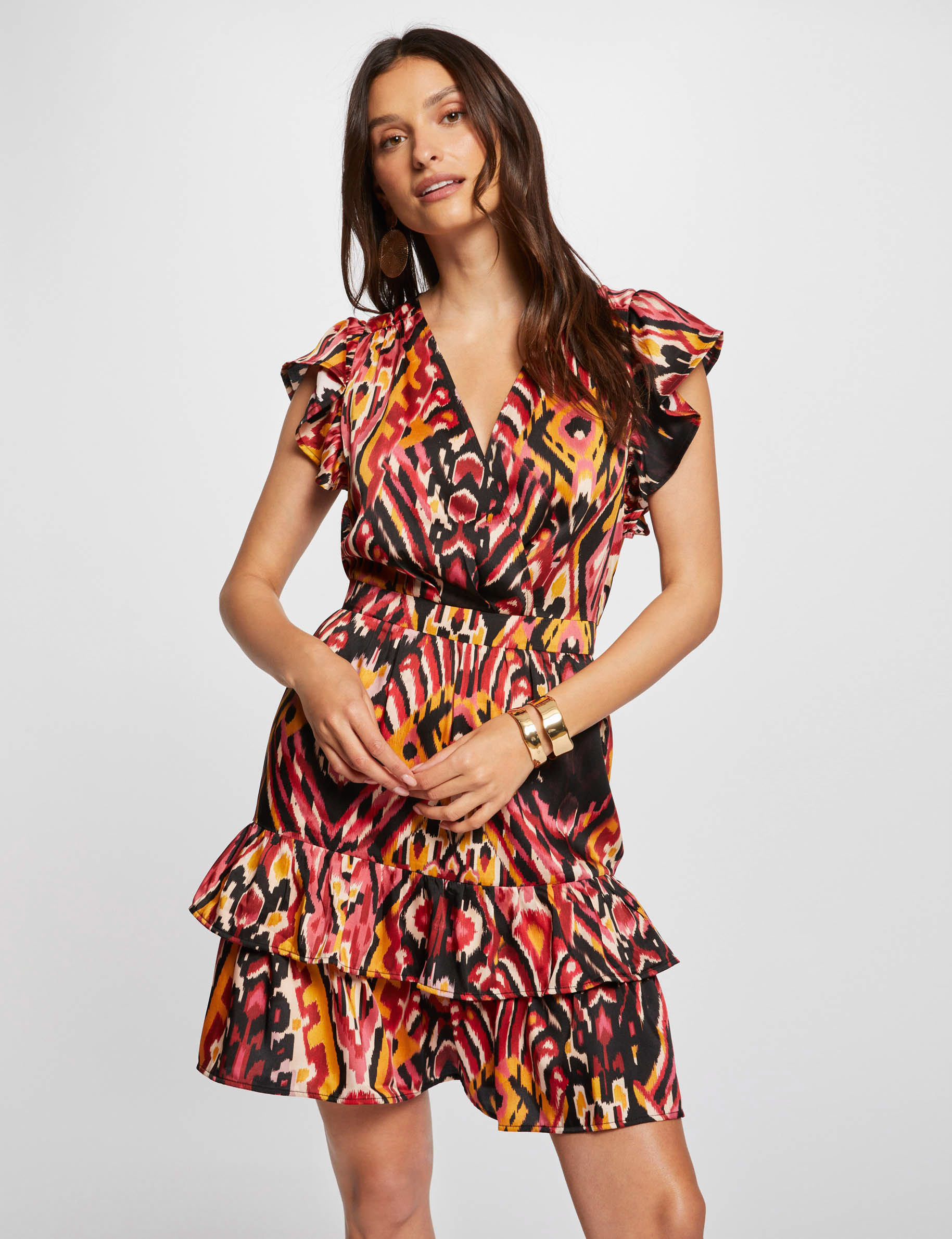 Printed waisted mini dress multicolored women