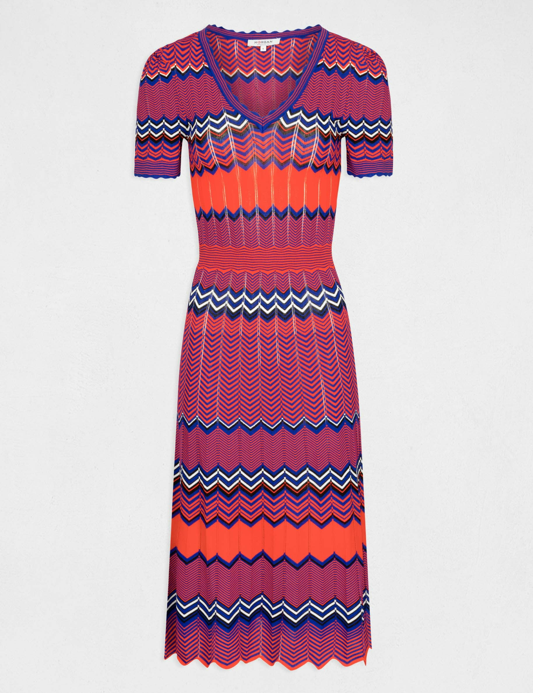 Straight midi jumper dress with stripes orange women