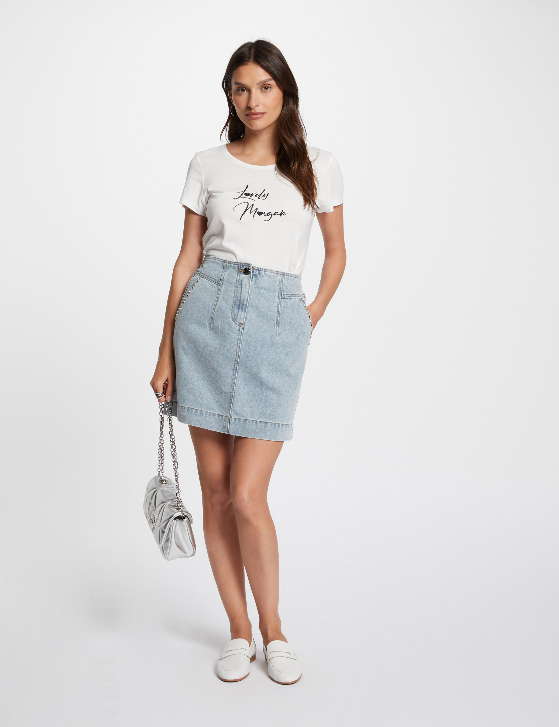 Short denim skirt jean bleached women