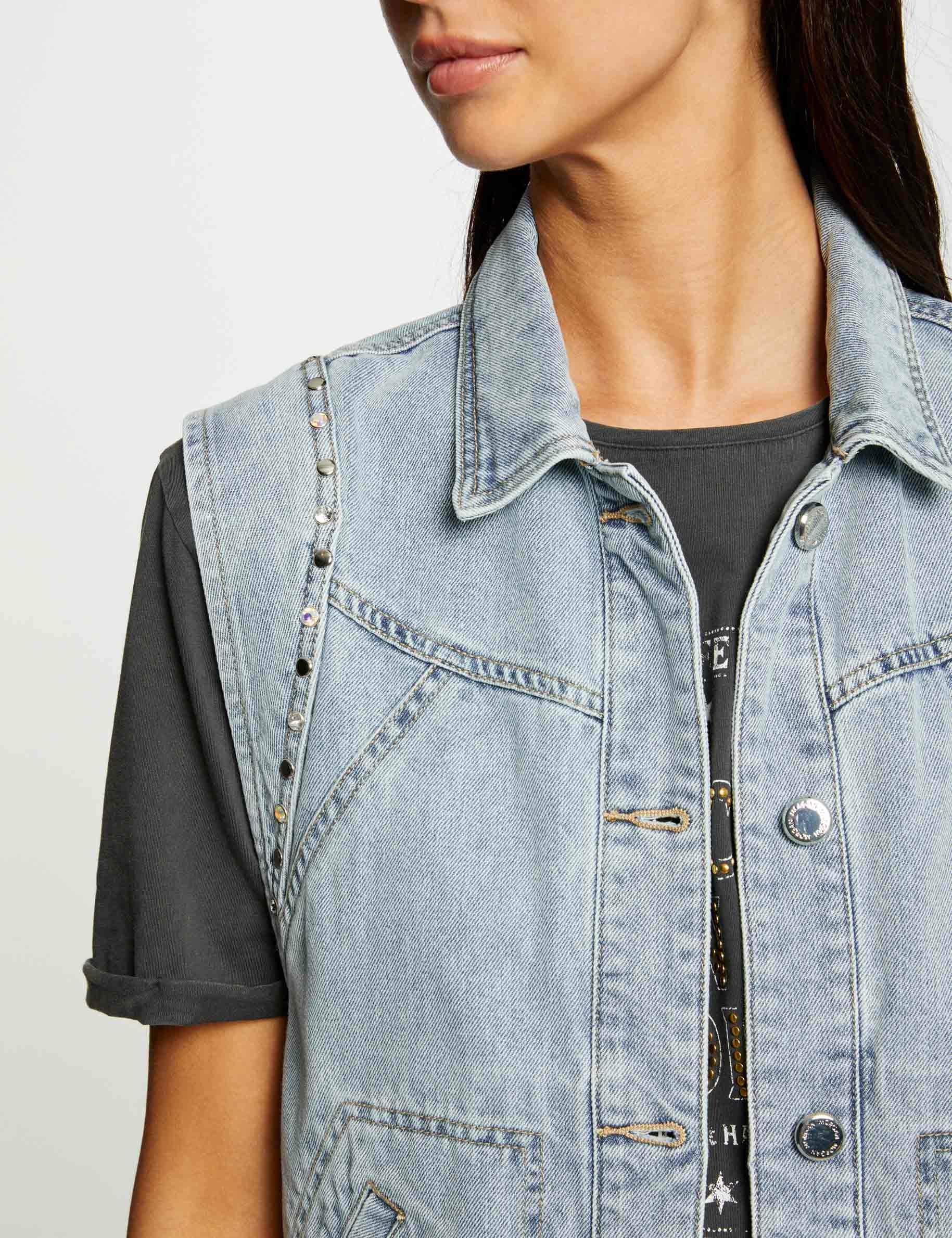 Sleeveless denim jacket jean bleached women