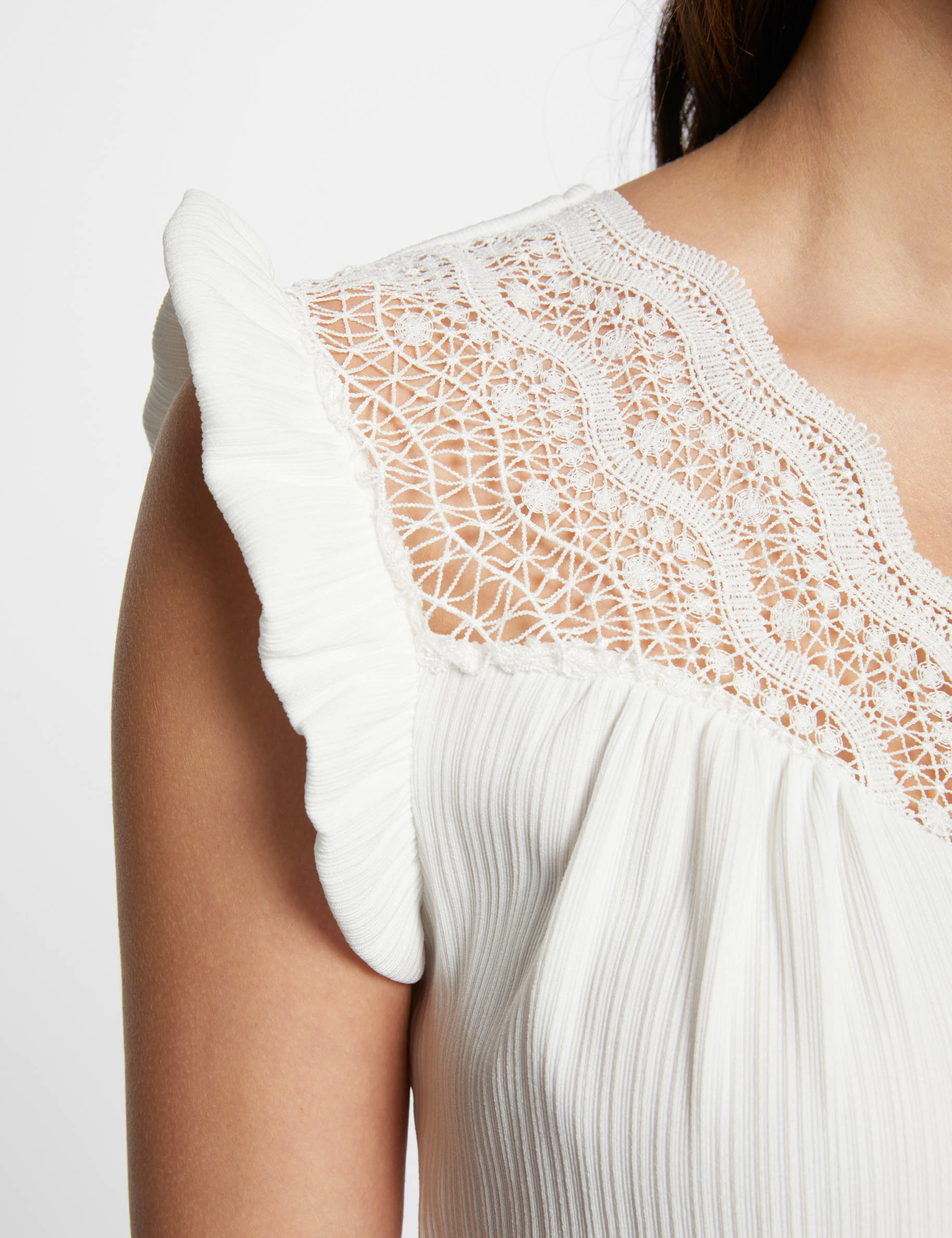 Pleated top with lace ivory women