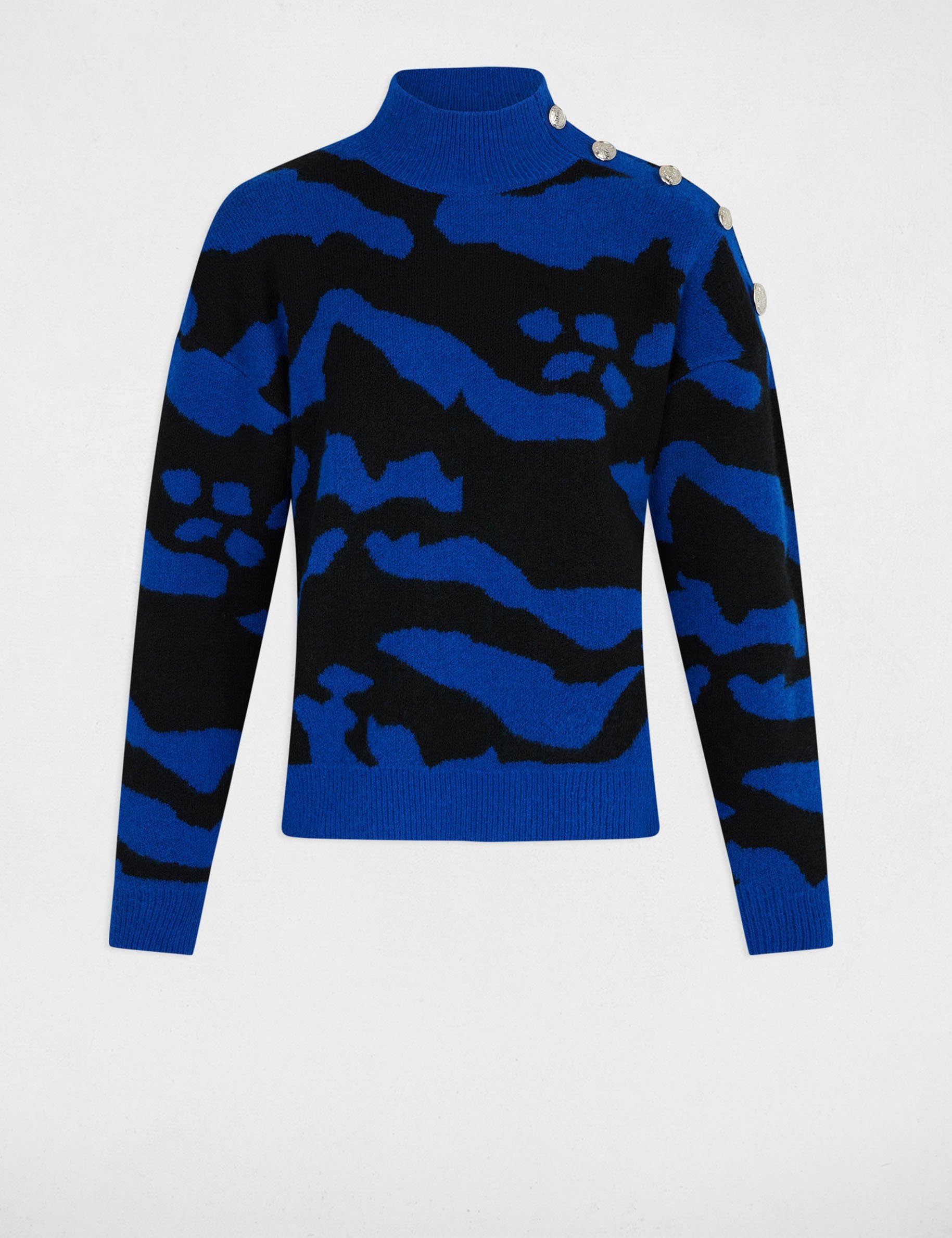 Printed jumper high collar electric blue women