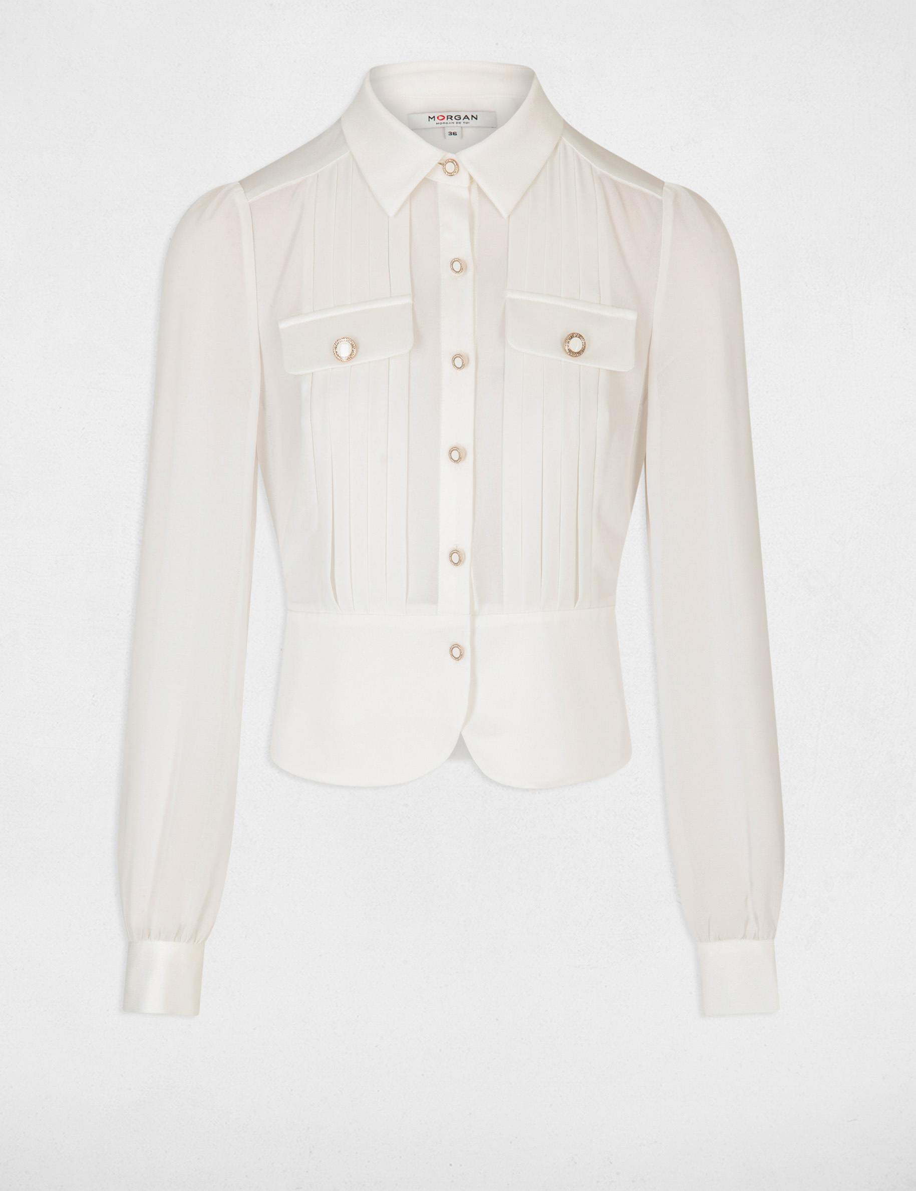 Long-sleeved shirt with pleats ivory women