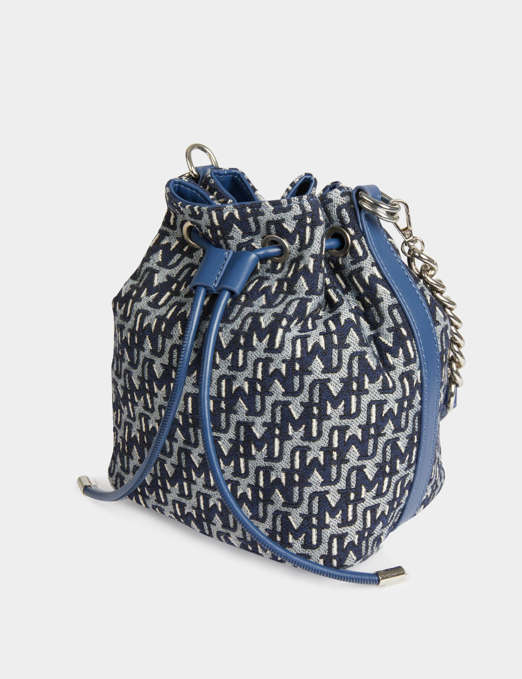 Bucket bag monogram print stone wash denim women