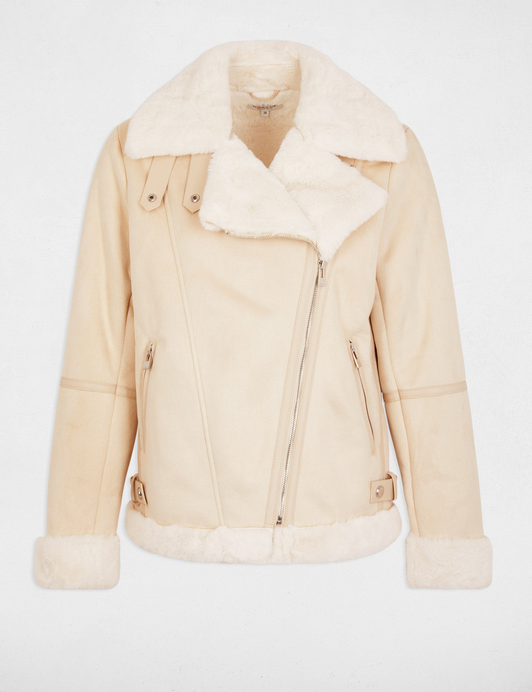 Zipped jacket suede effect ivory women