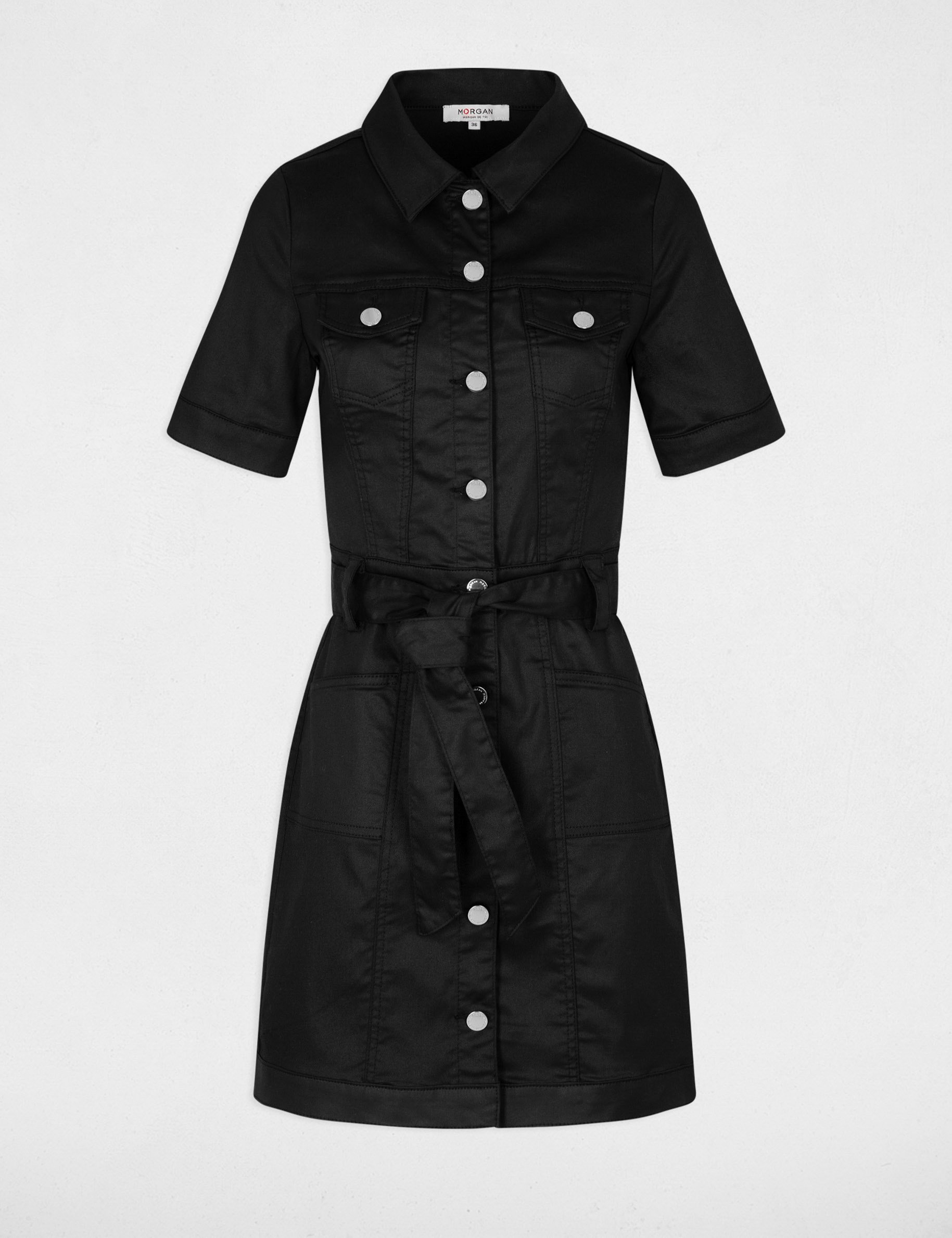 Robe courte cintrée enduit noir femme