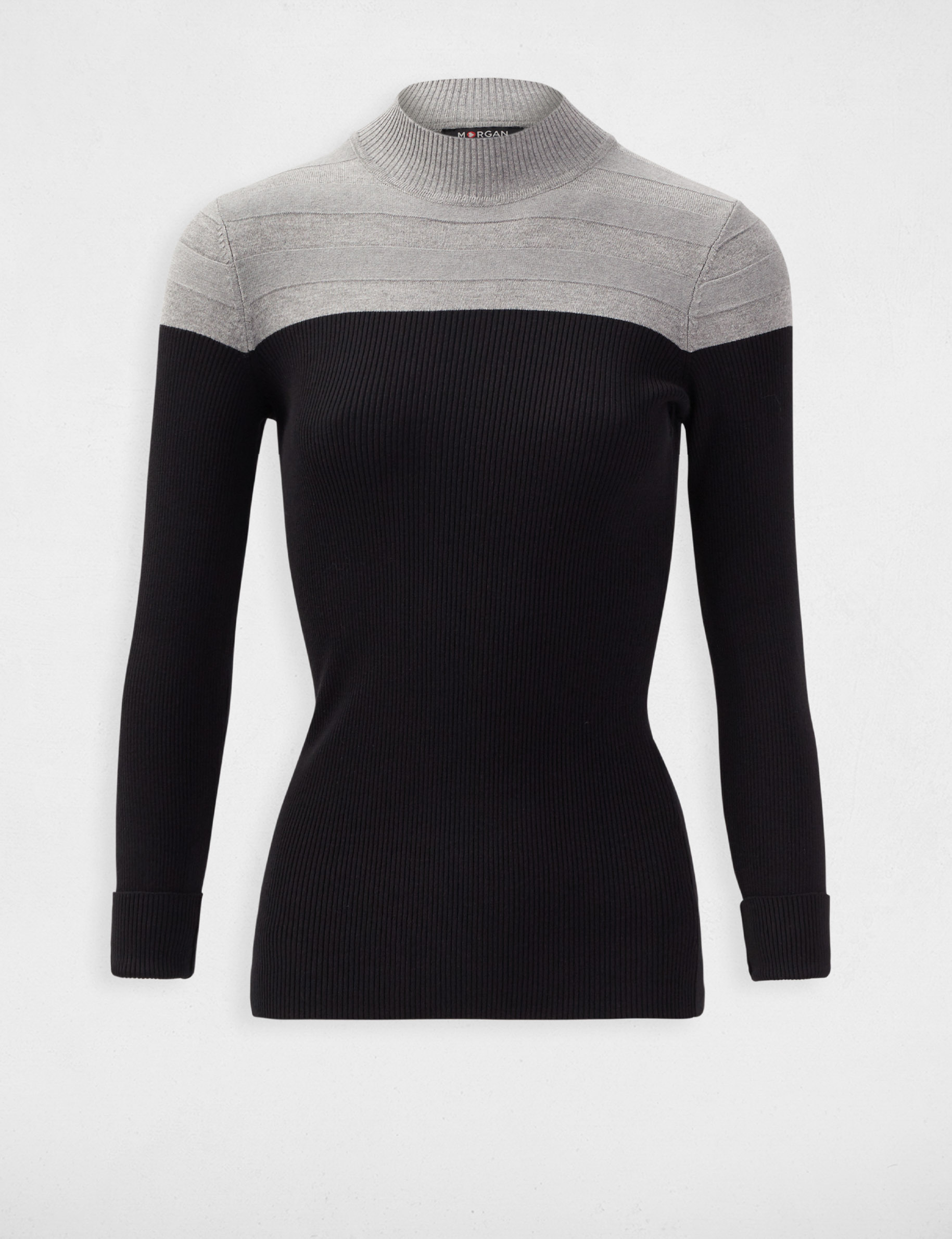 Long-sleeved jumper with high neck mid-grey women