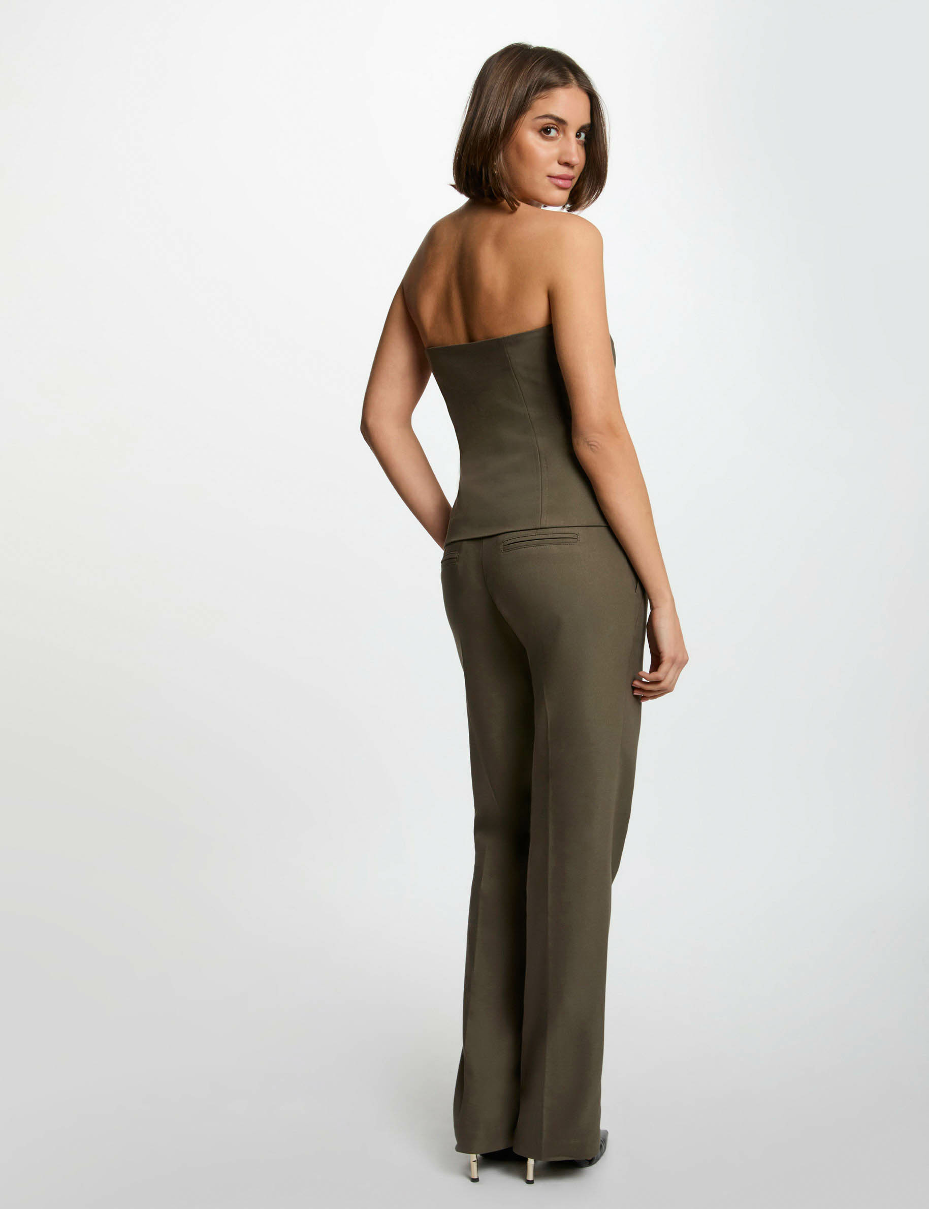 Cigarette trousers with darts khaki green women