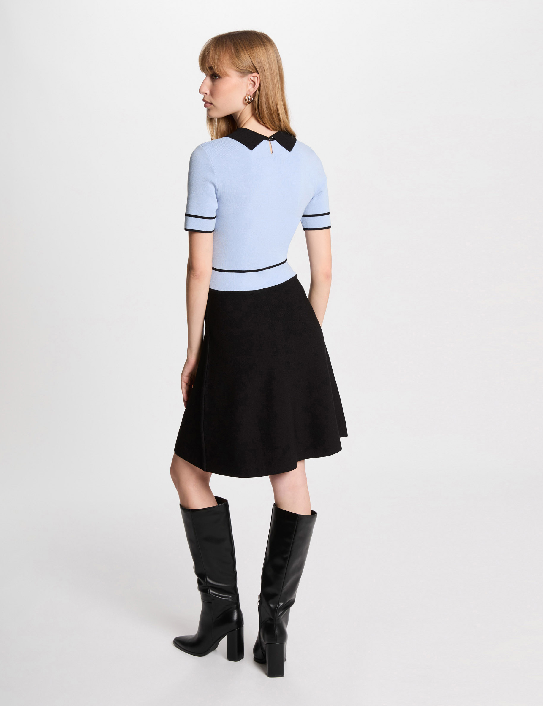 A-line short knitted dress sky blue women