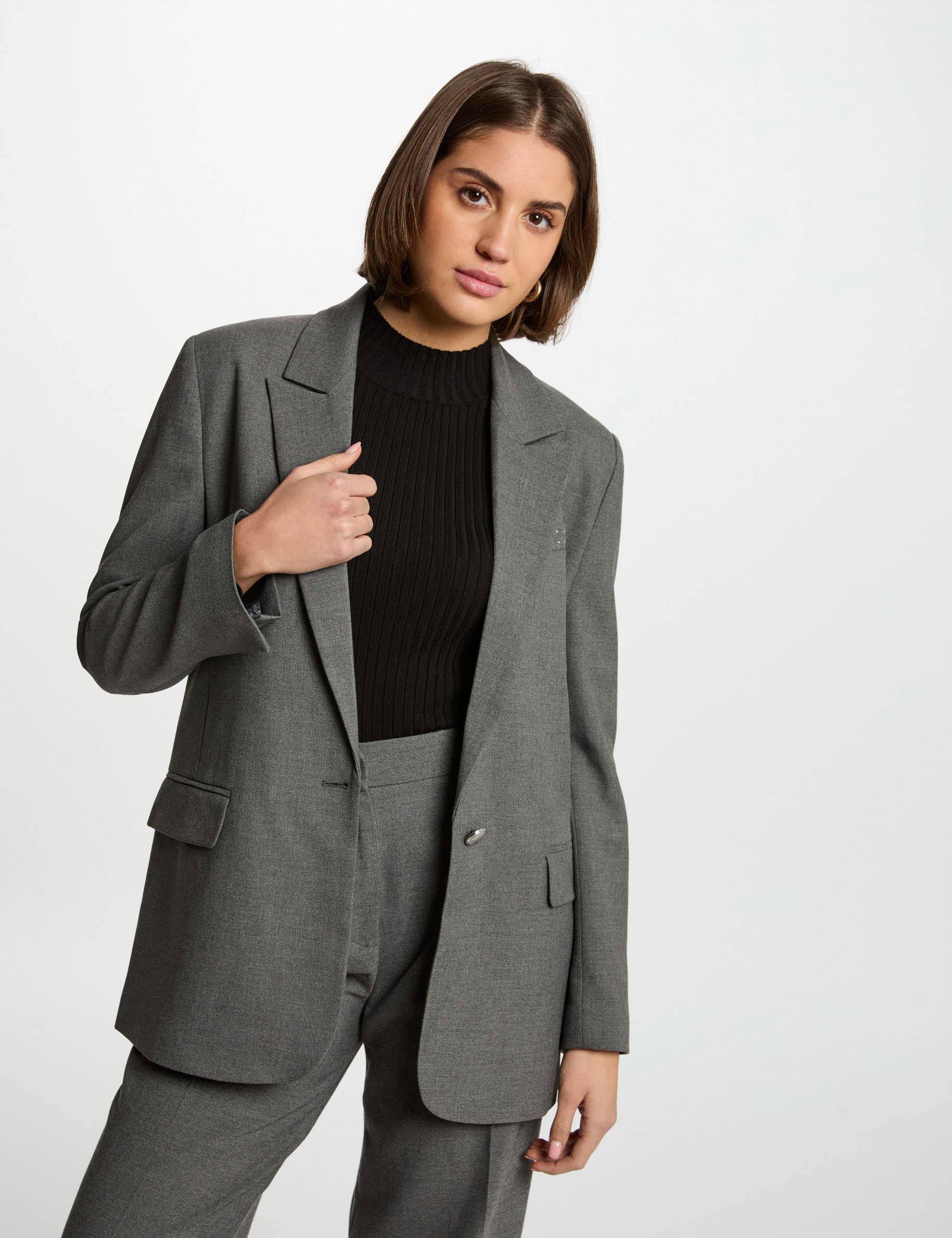 Long jacket studs details light grey women