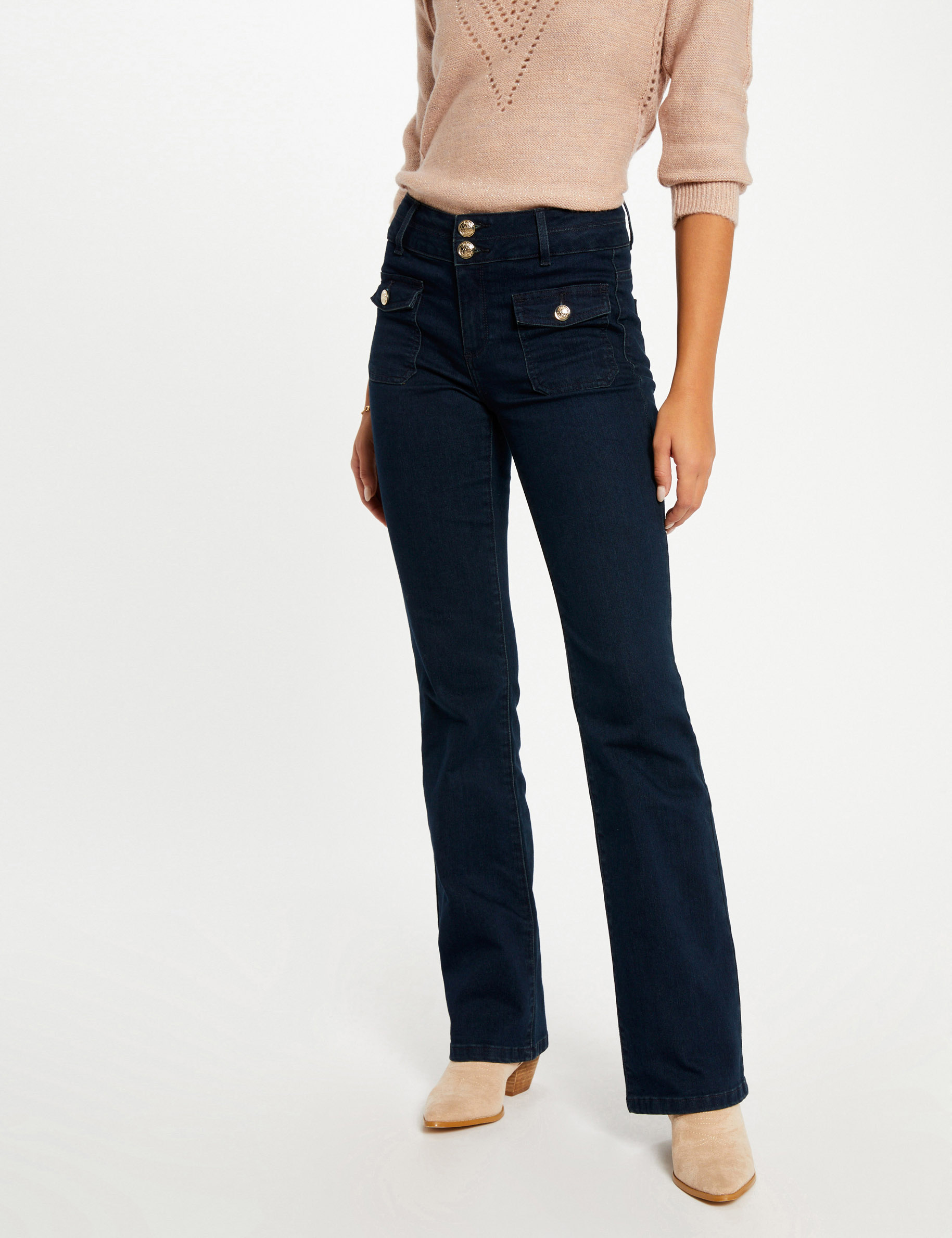 High-waisted bootcut jeans raw denim women