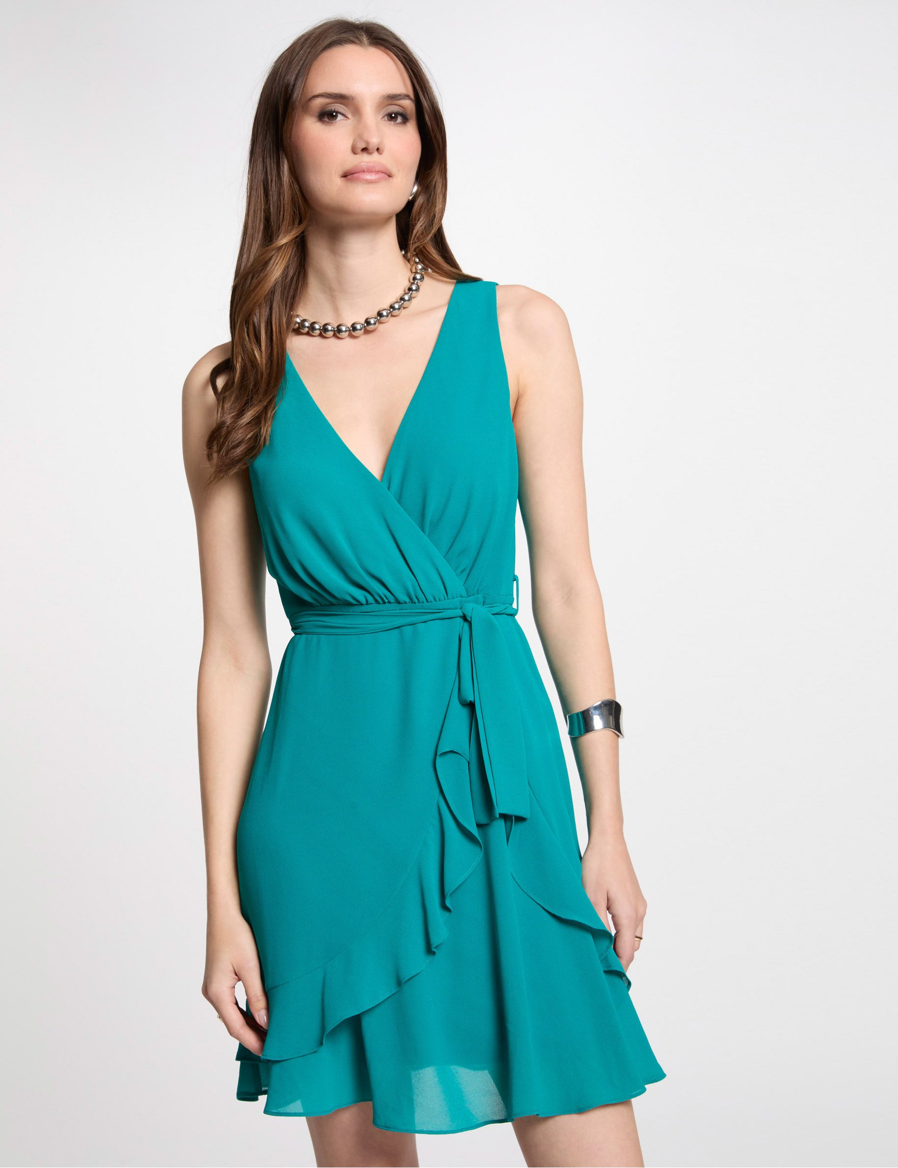 Wrap midi dress turquoise blue women