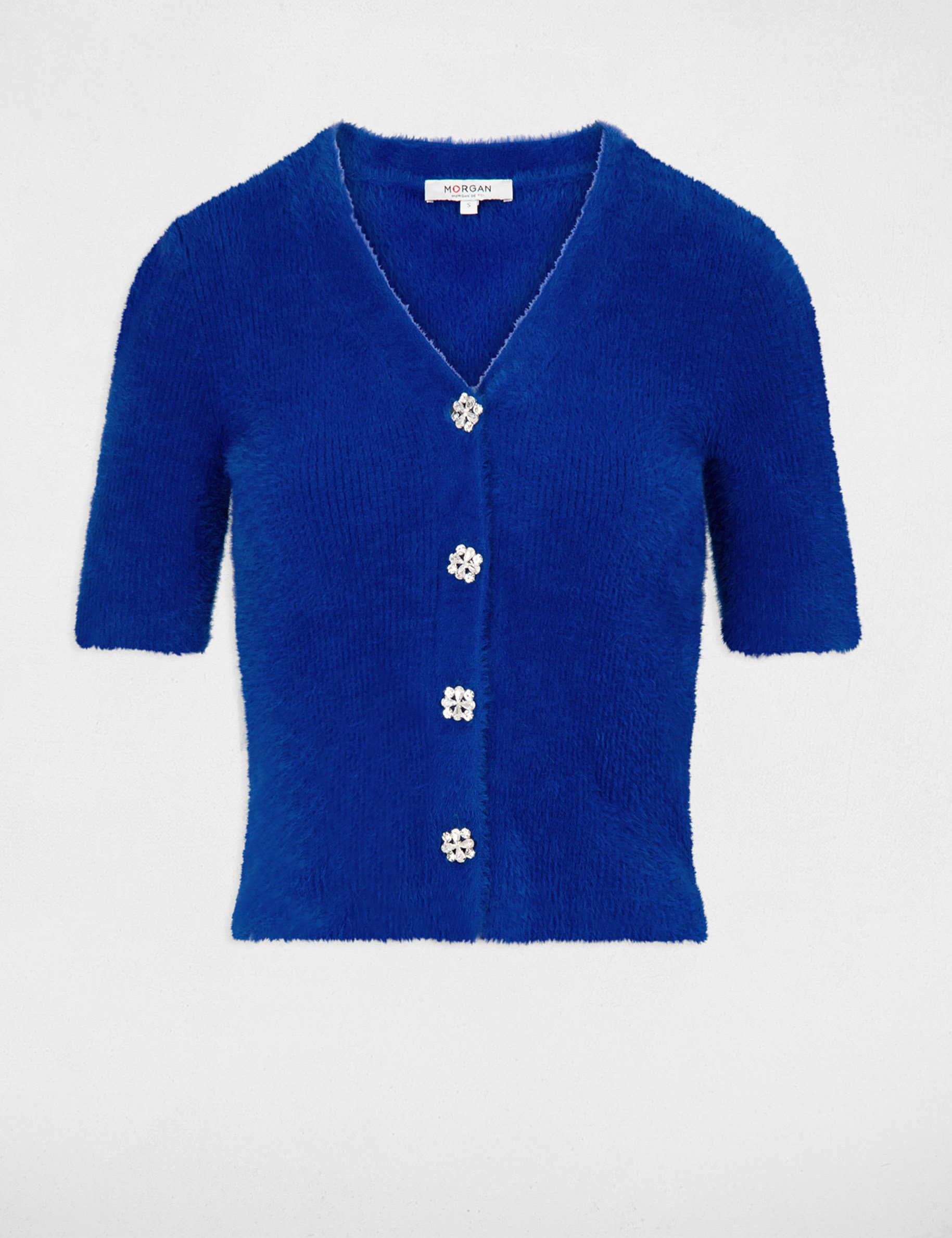 Short-sleeved jumper with buttons electric blue women