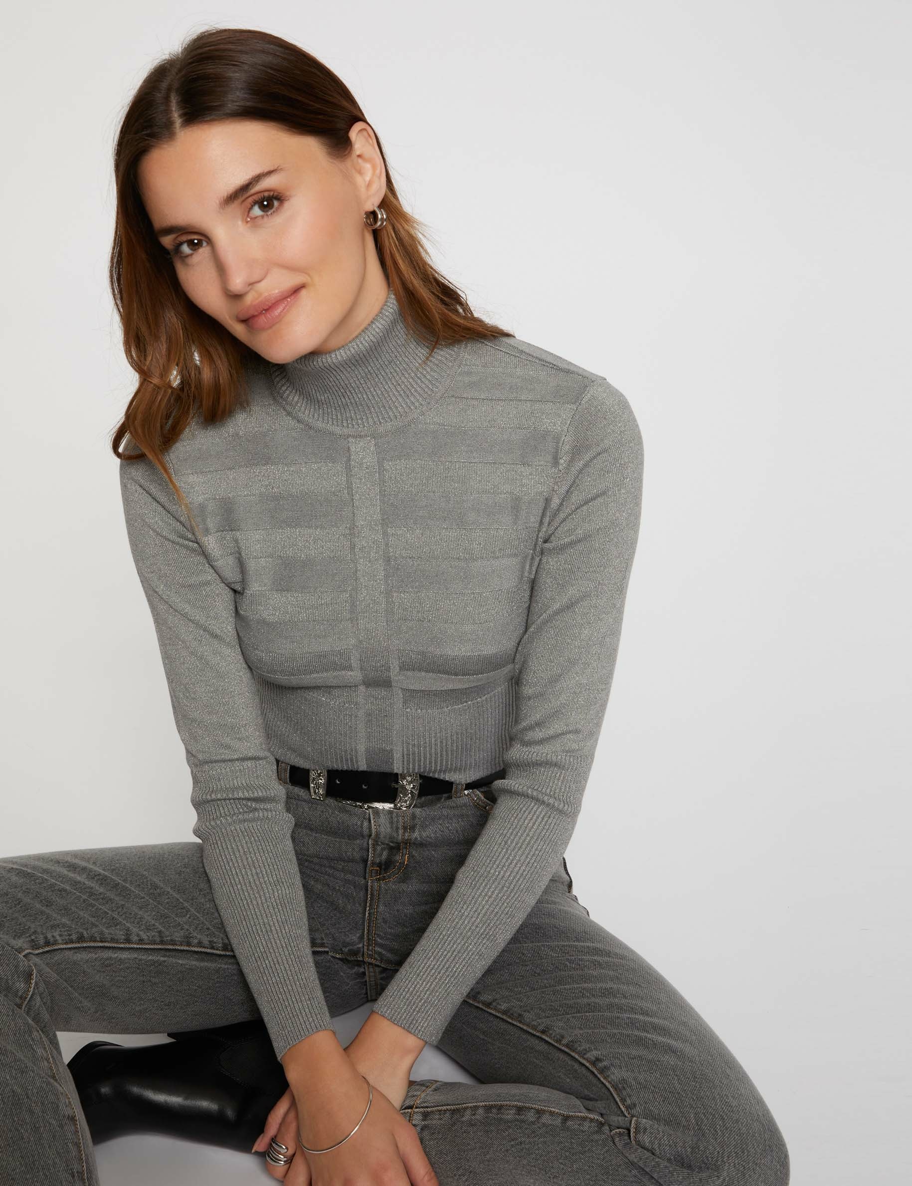 Long-sleeved jumper with turtleneck anthracite grey women