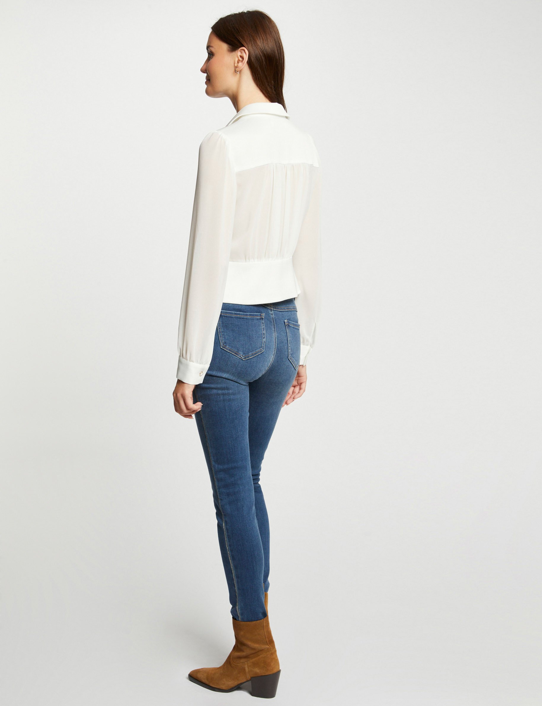 Long-sleeved shirt with pleats ivory women