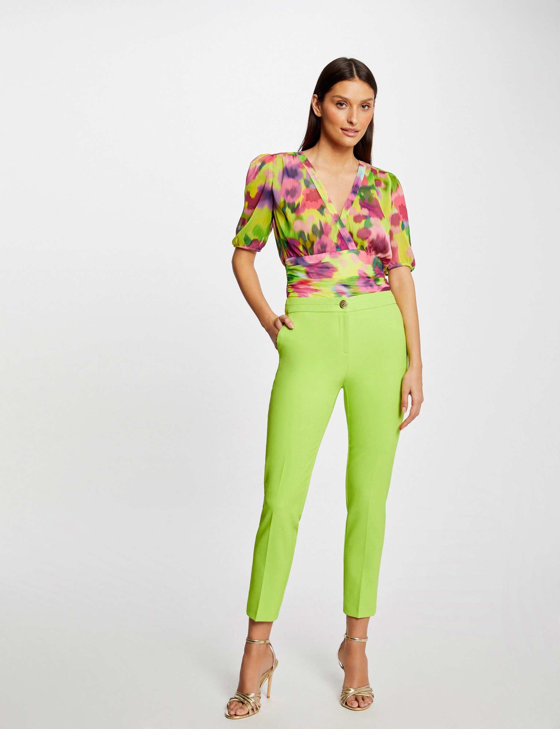 Buy PANIT Women Lime Green Printed Trousers at Amazonin