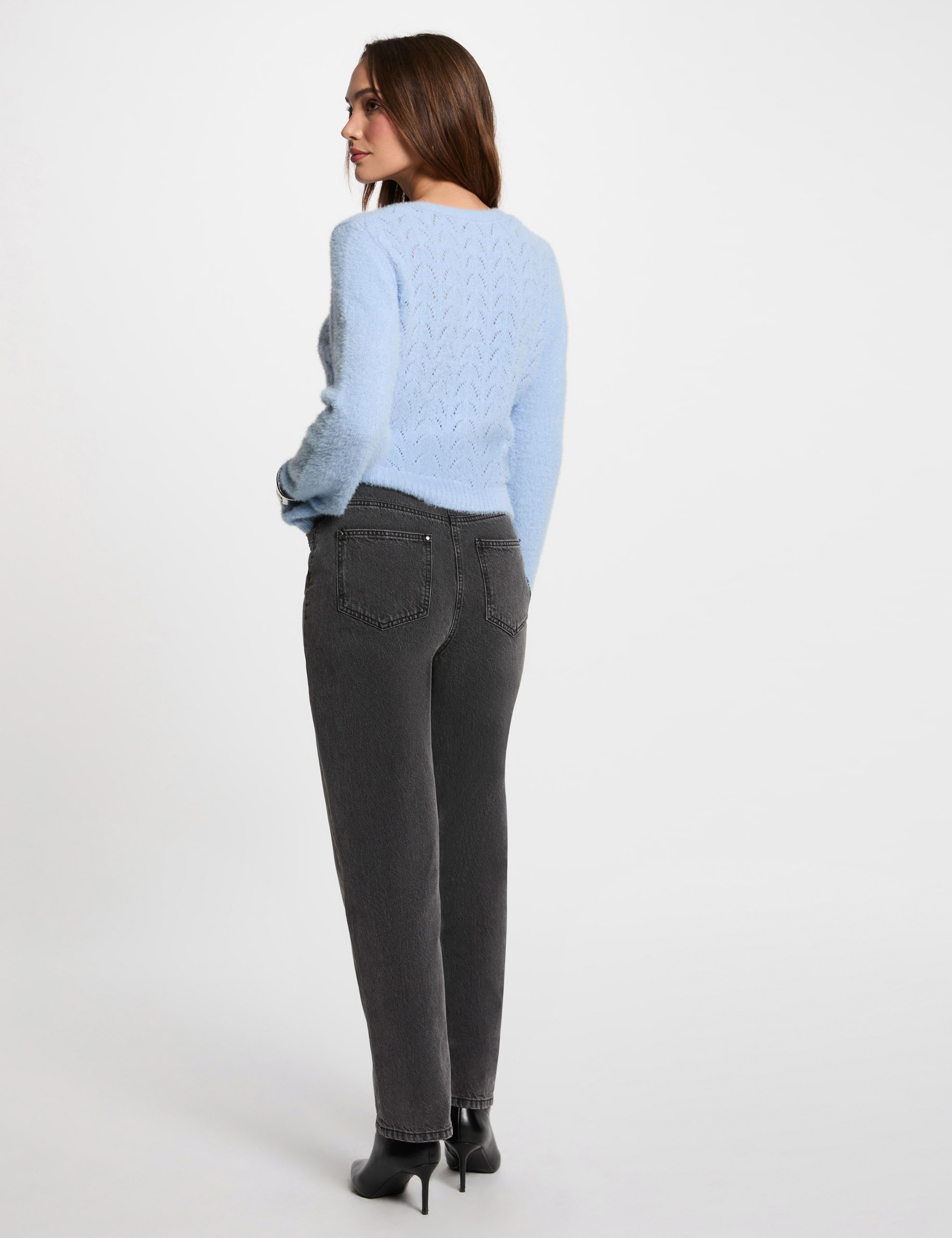 Long-sleeved cardigan openwork details sky blue women