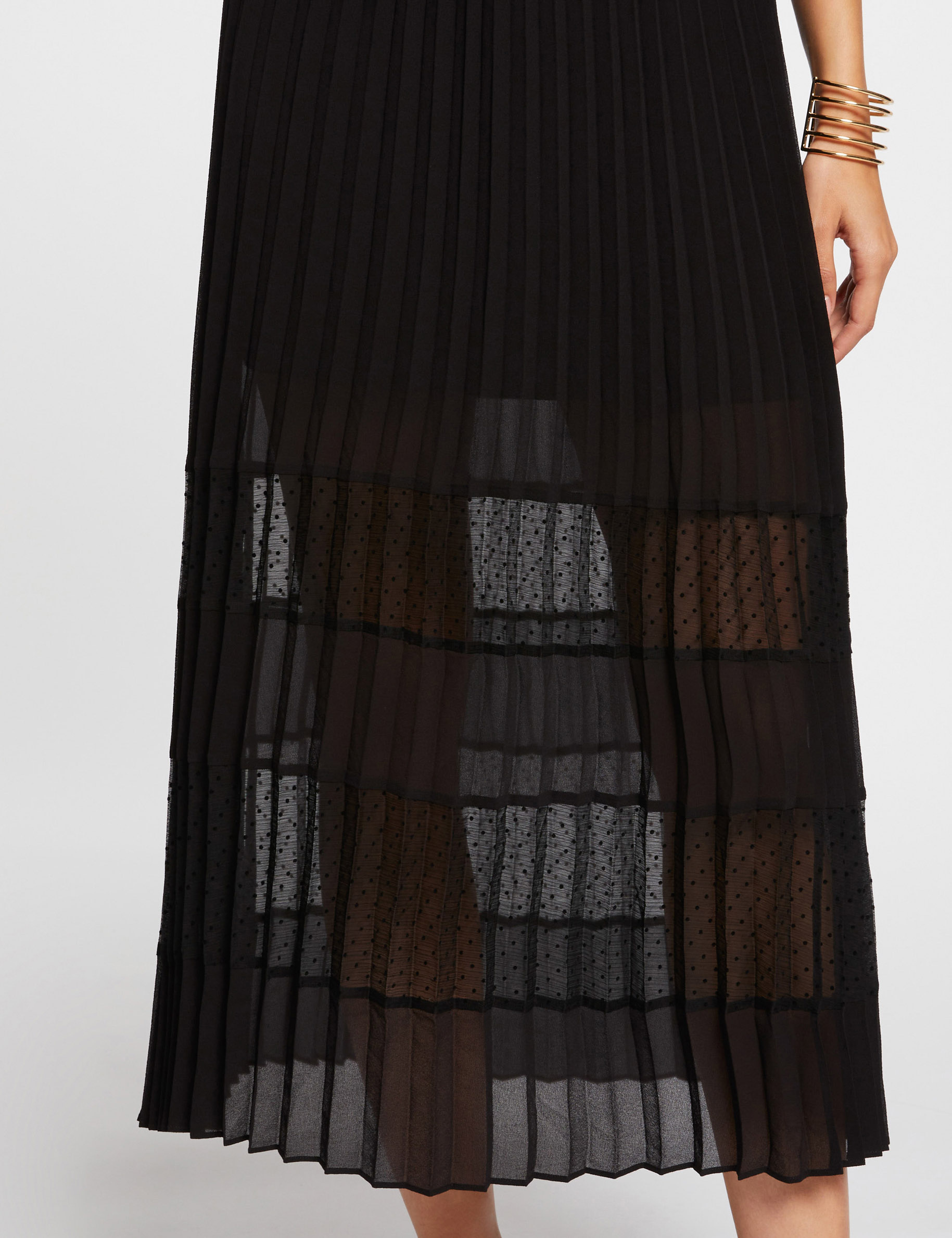 Midi A-line pleated skirt black women