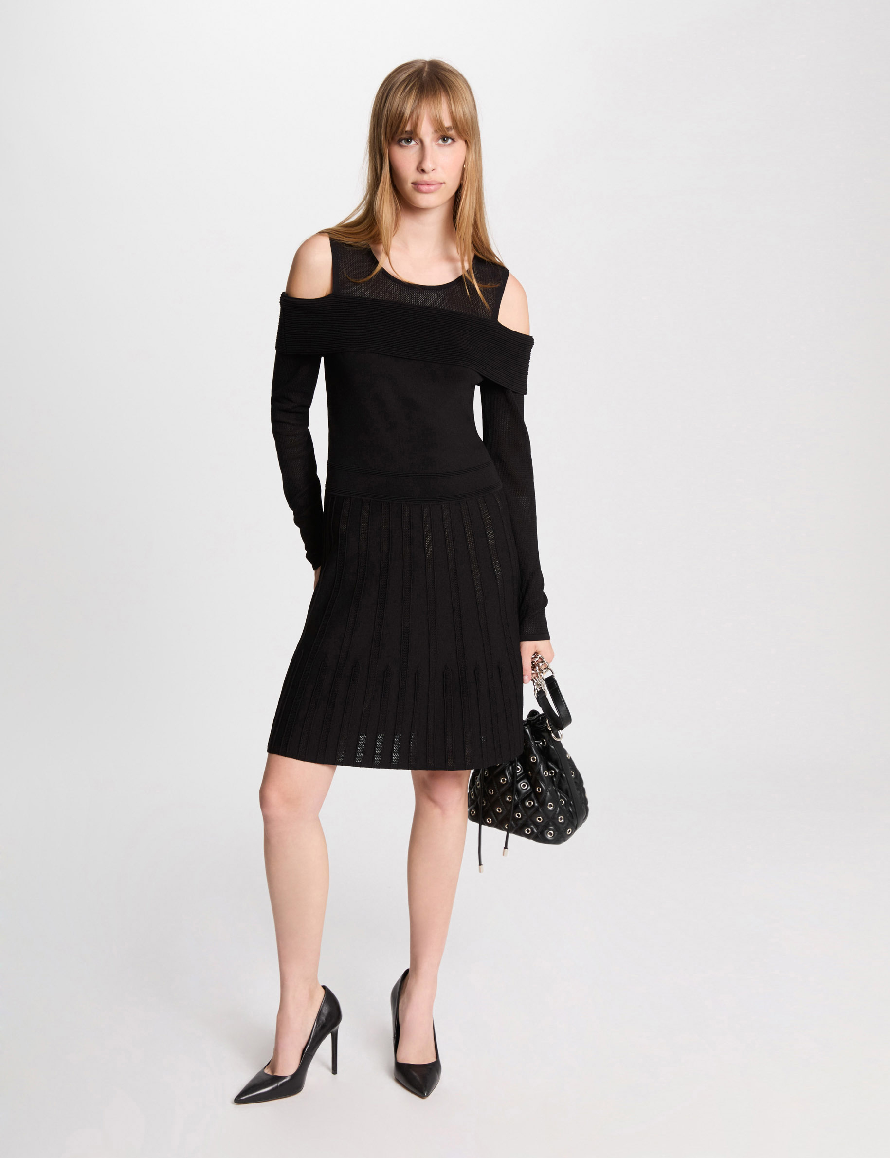 A-line mini knitted dress black women