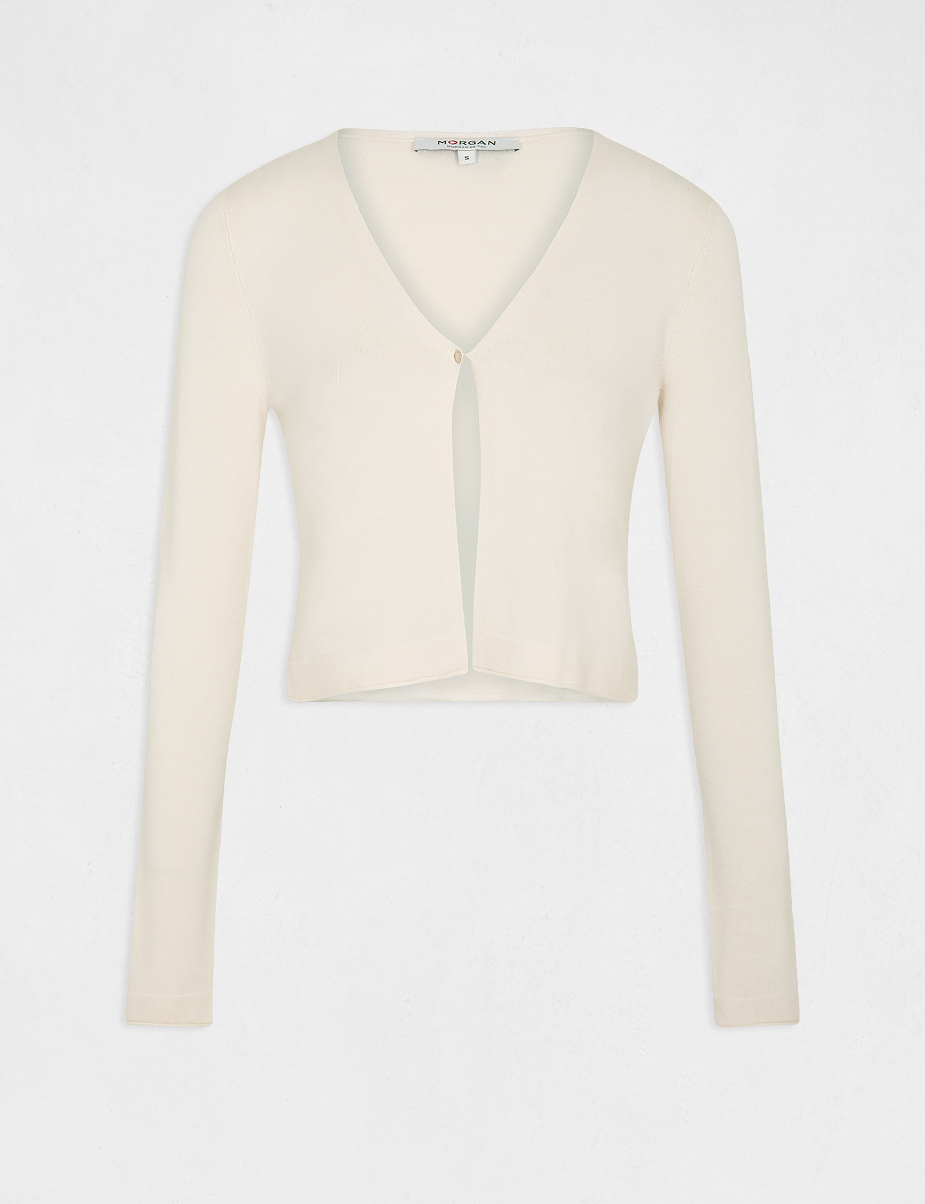 Long-sleeved cardigan with V-neck ivory women