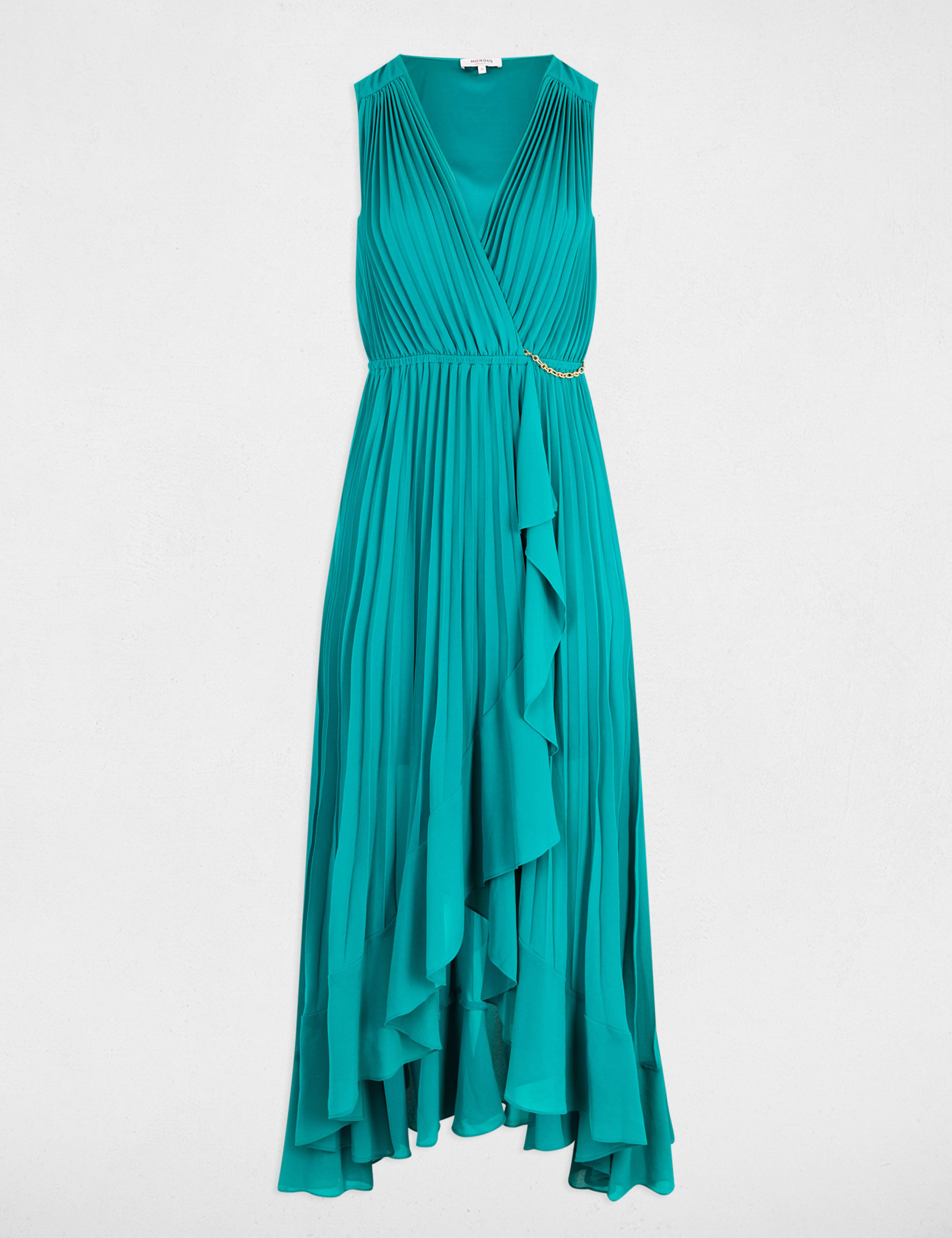 Pleated loose maxi dress turquoise blue women