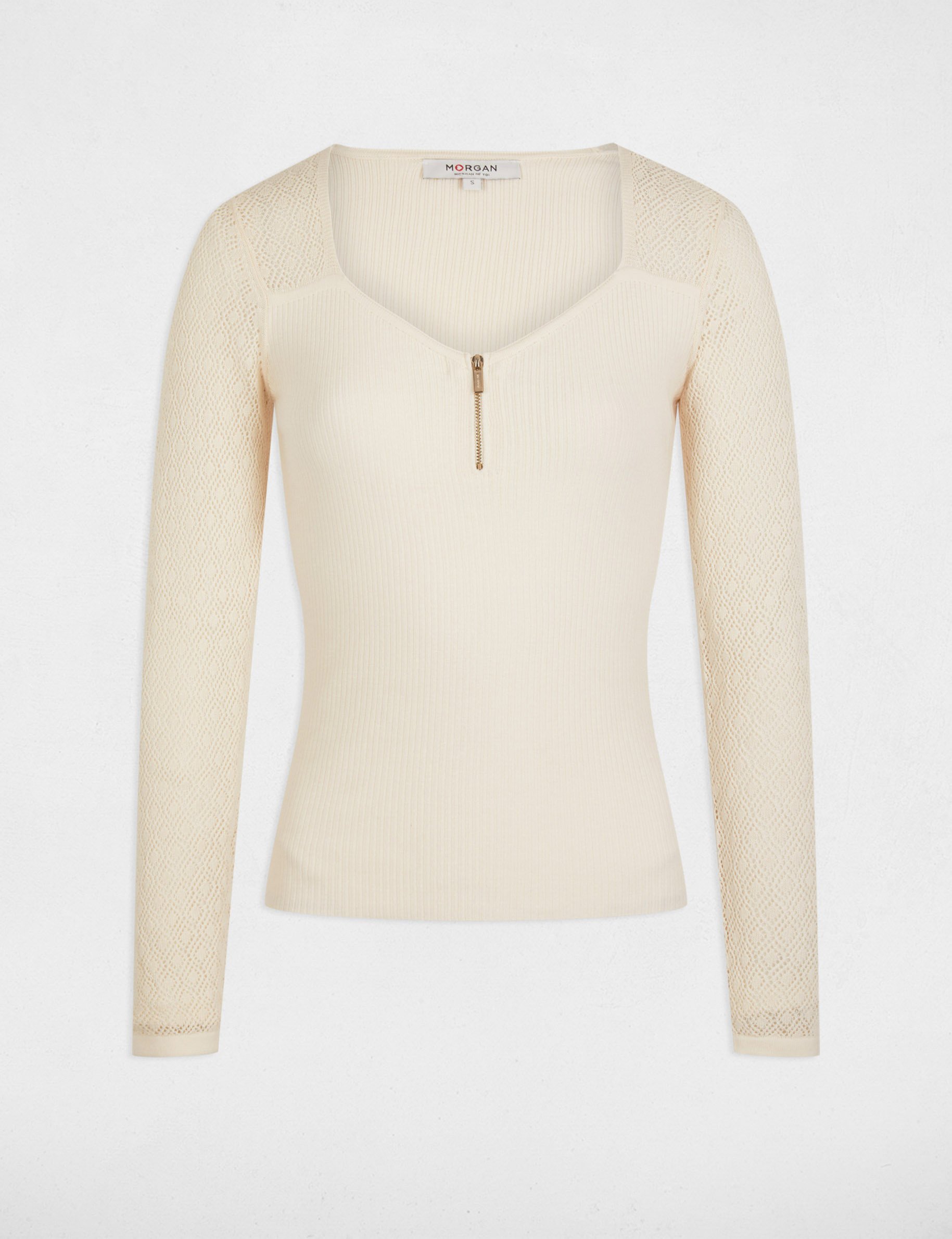 Jumper with openwork sleeves ivory women