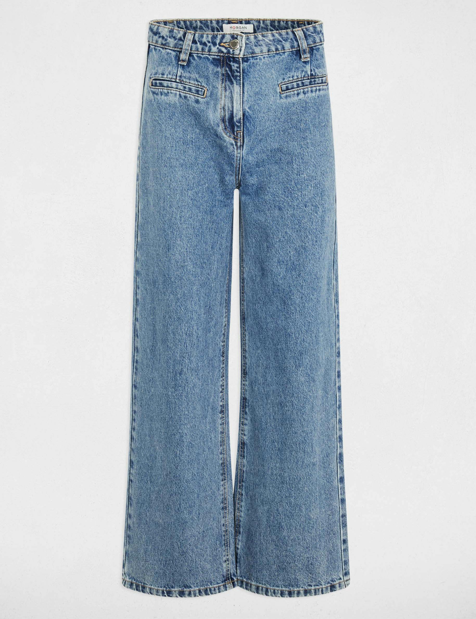 Wide leg jeans heavy stone wash denim women