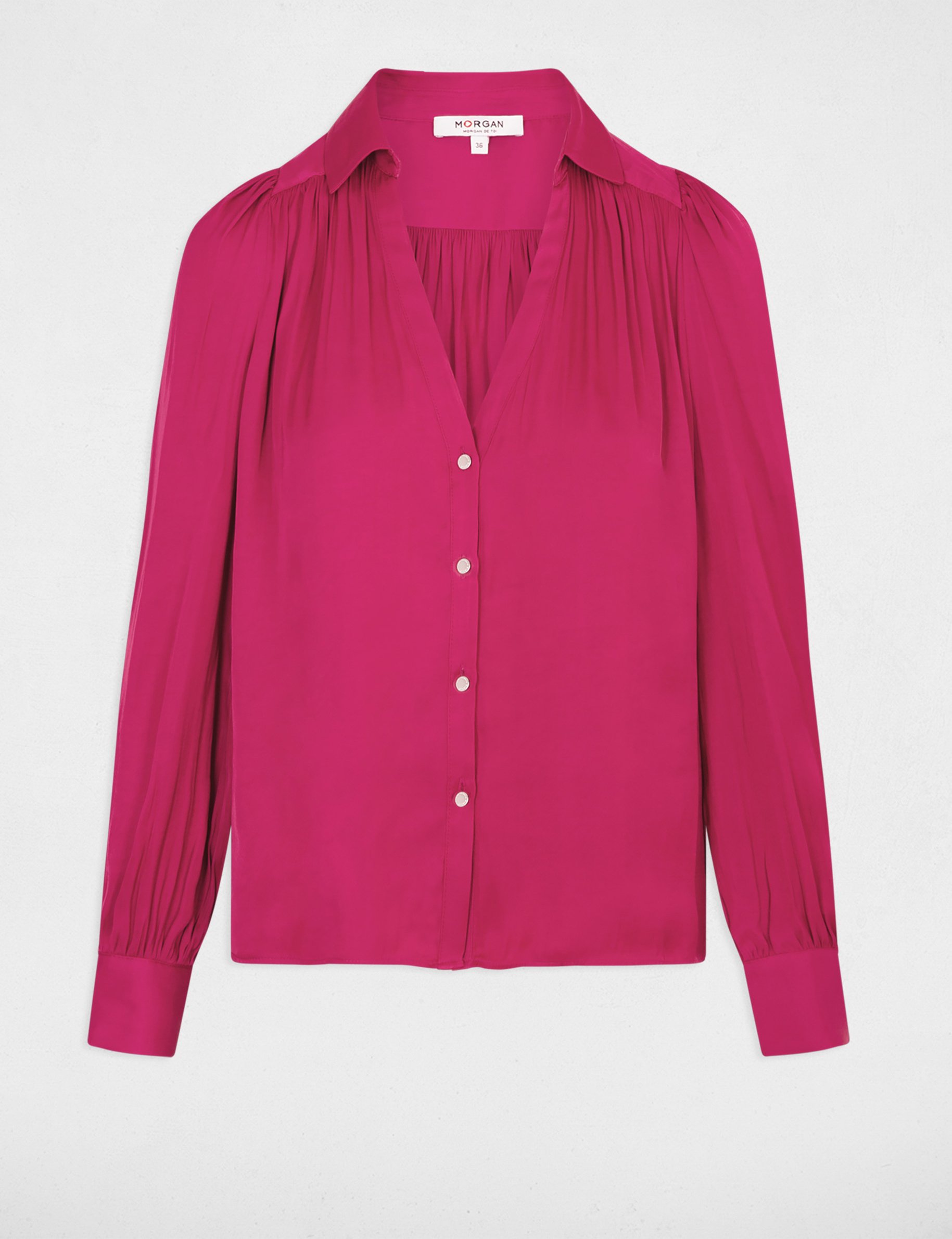 Long-sleeved satin shirt dark pink women