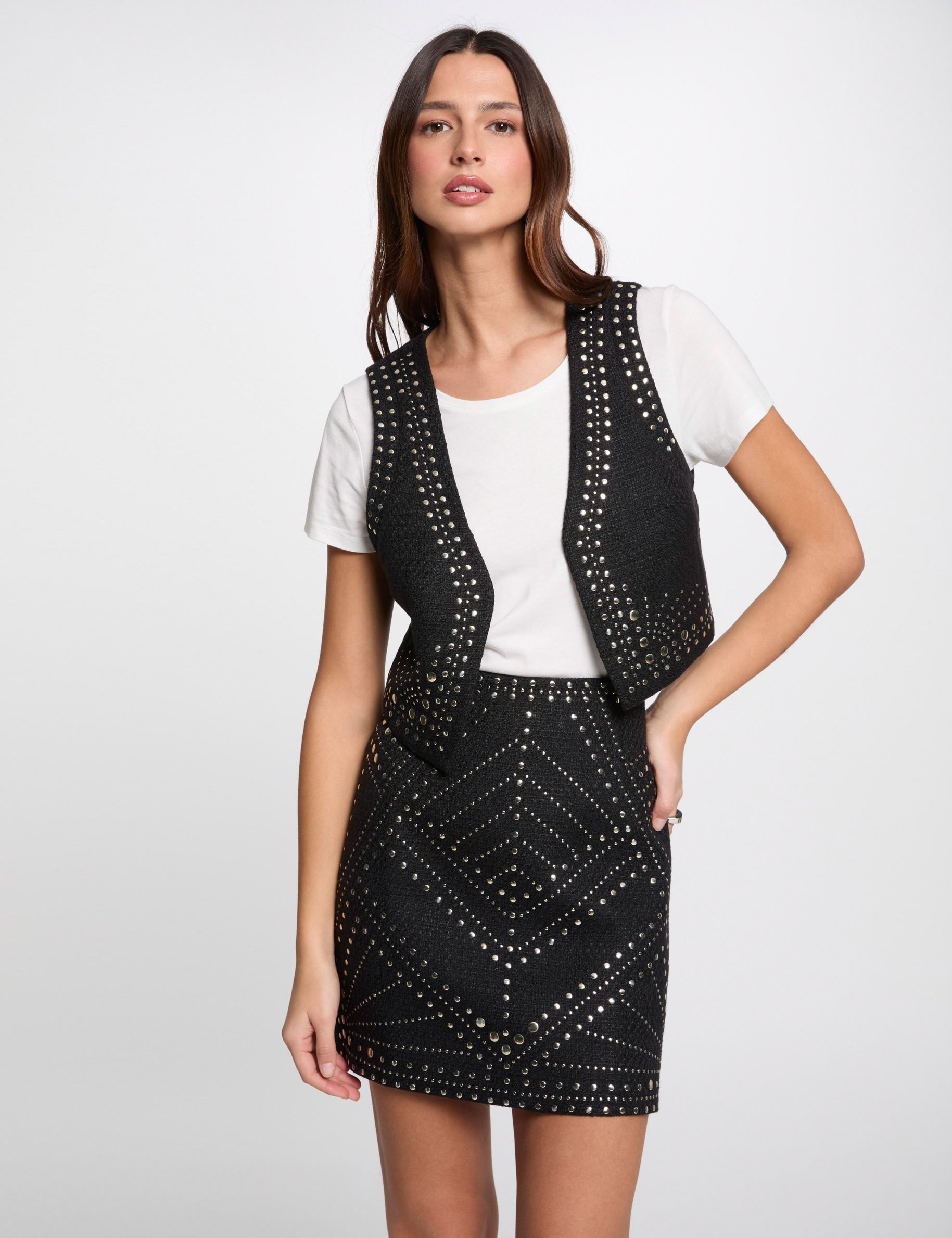 Sleeveless cardigan with studs black women