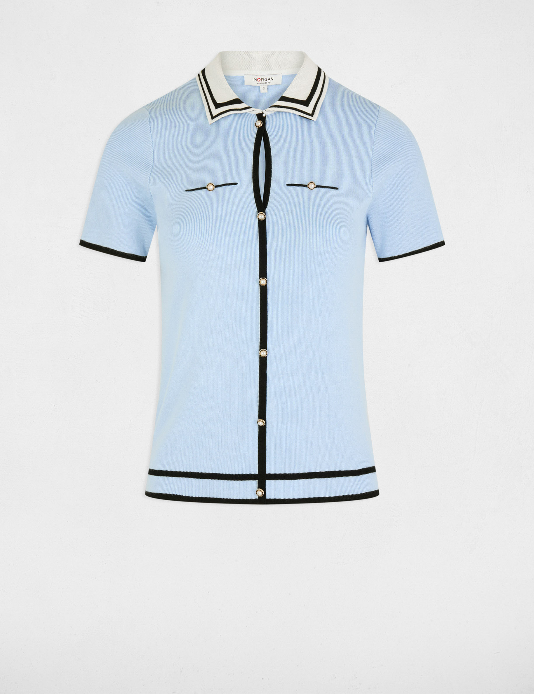 Jumper polo collar and short sleeves sky blue women