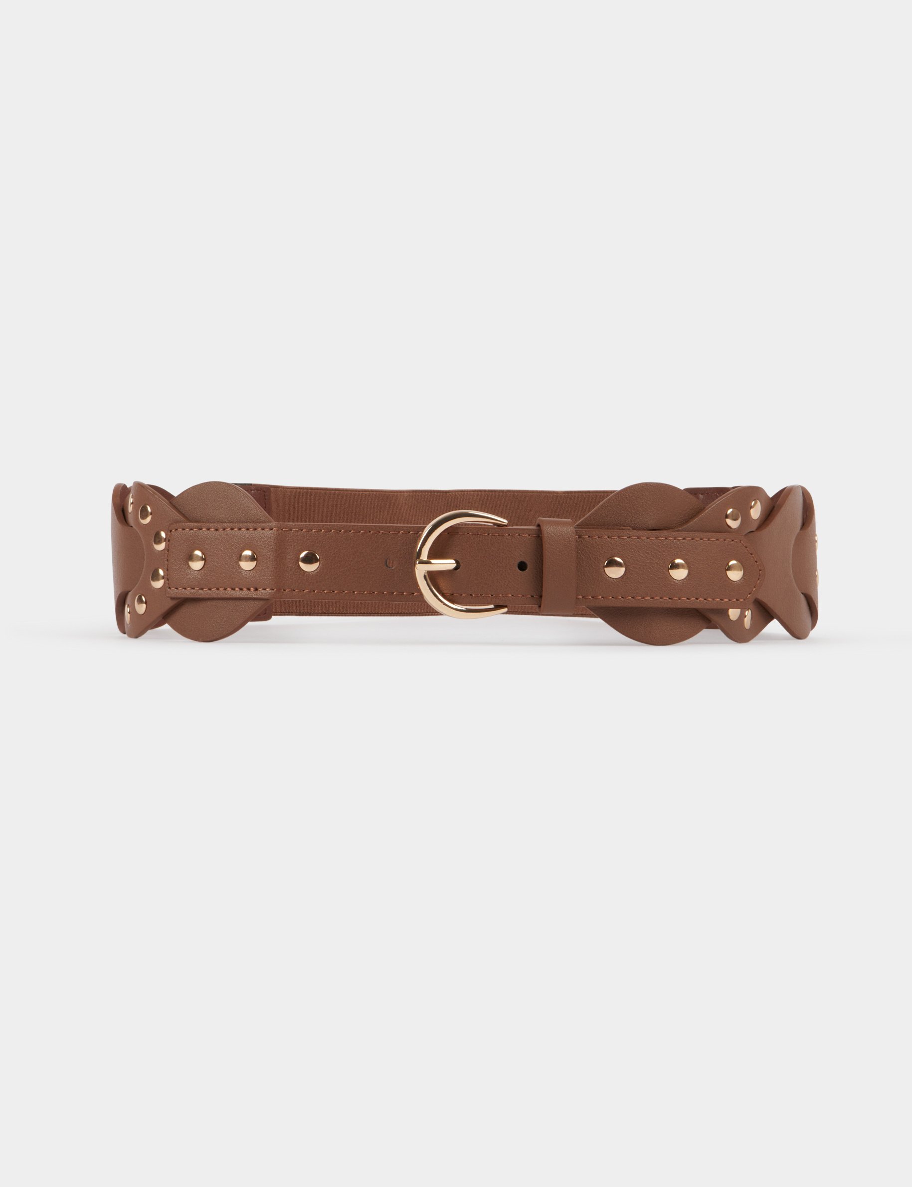 Ceinture élastiquée à clous marron femme