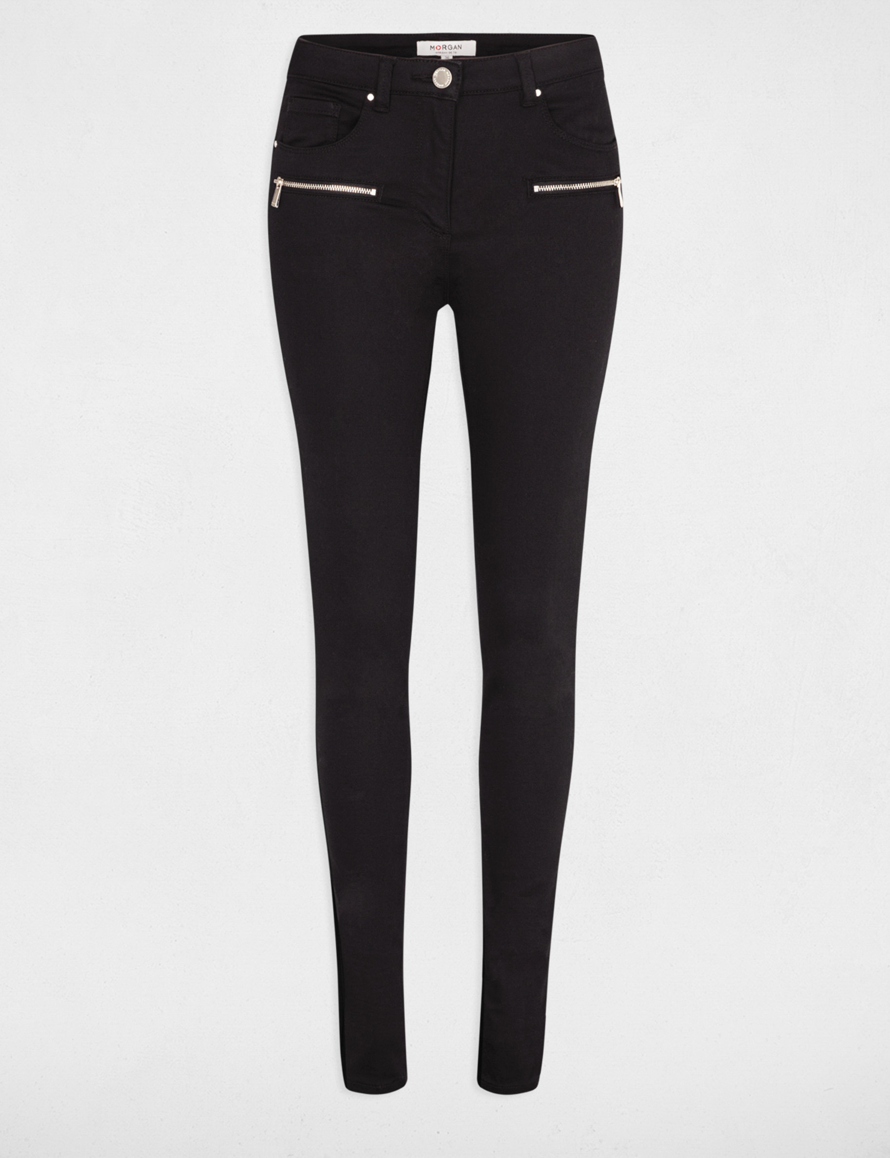 Jeans slim détails zippés noir femme