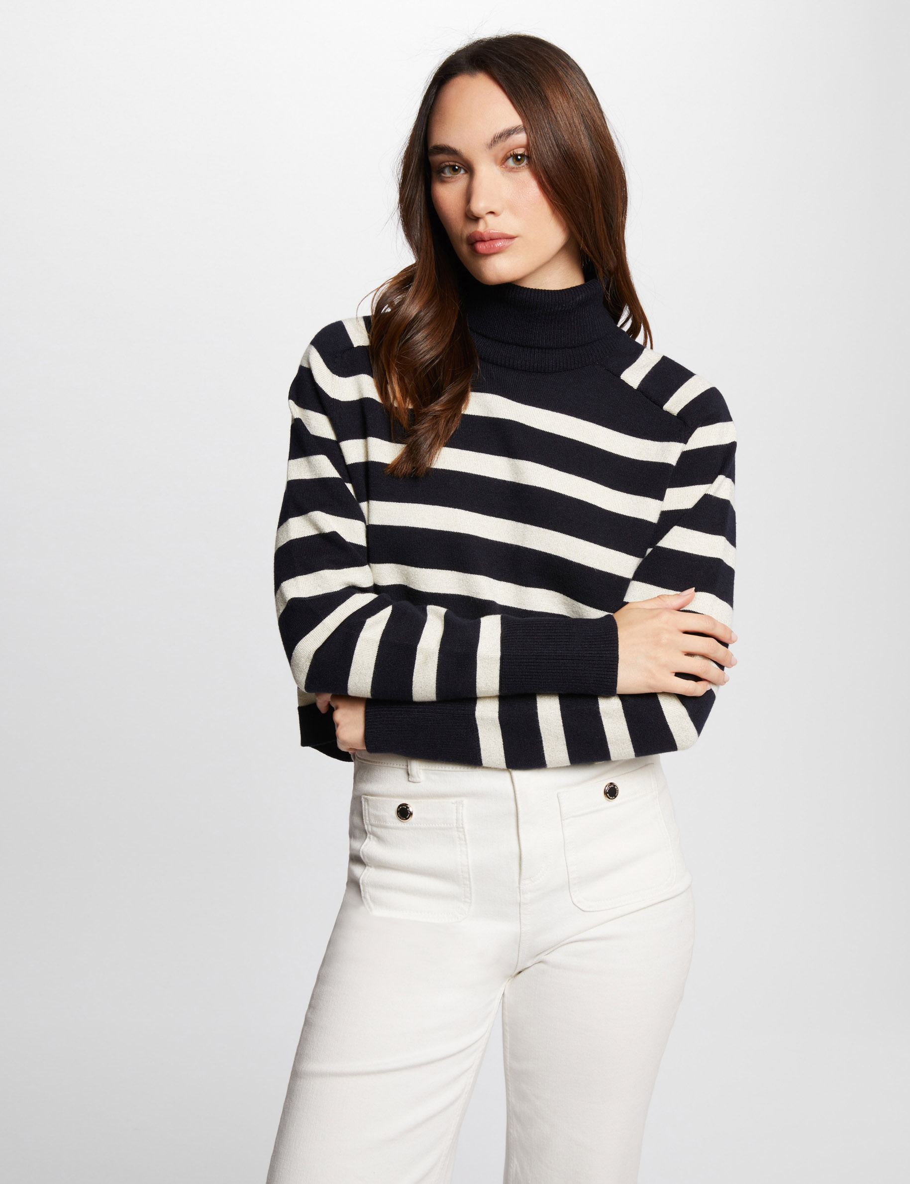 Stripped jumper turtleneck navy women