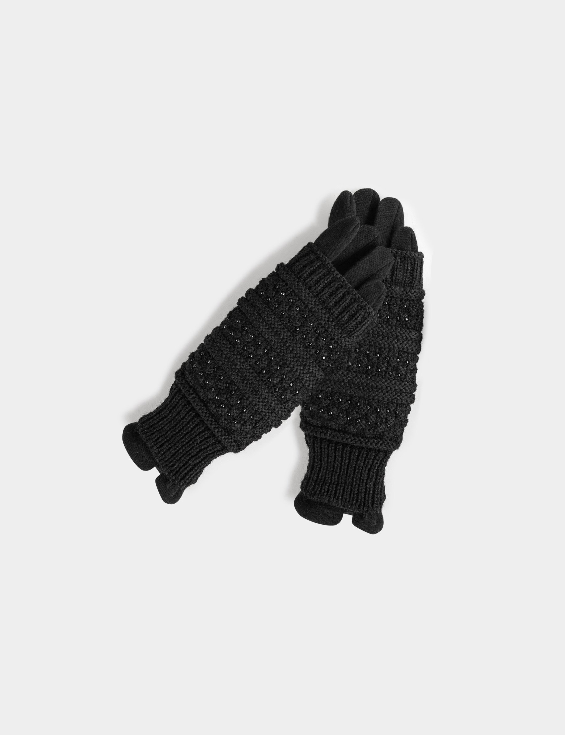 Knitted gloves with rhinestones black women