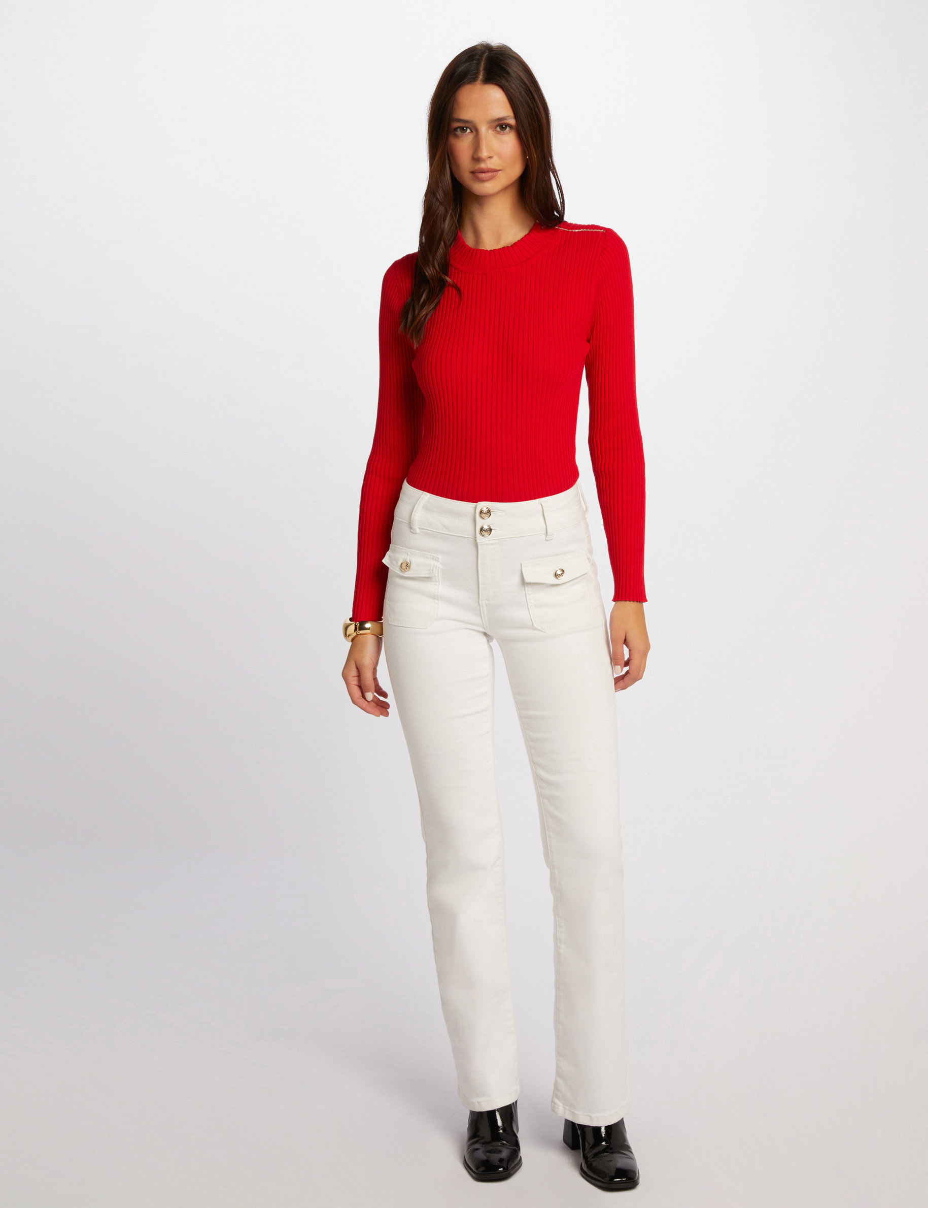 Ribbed jumper high collar red women