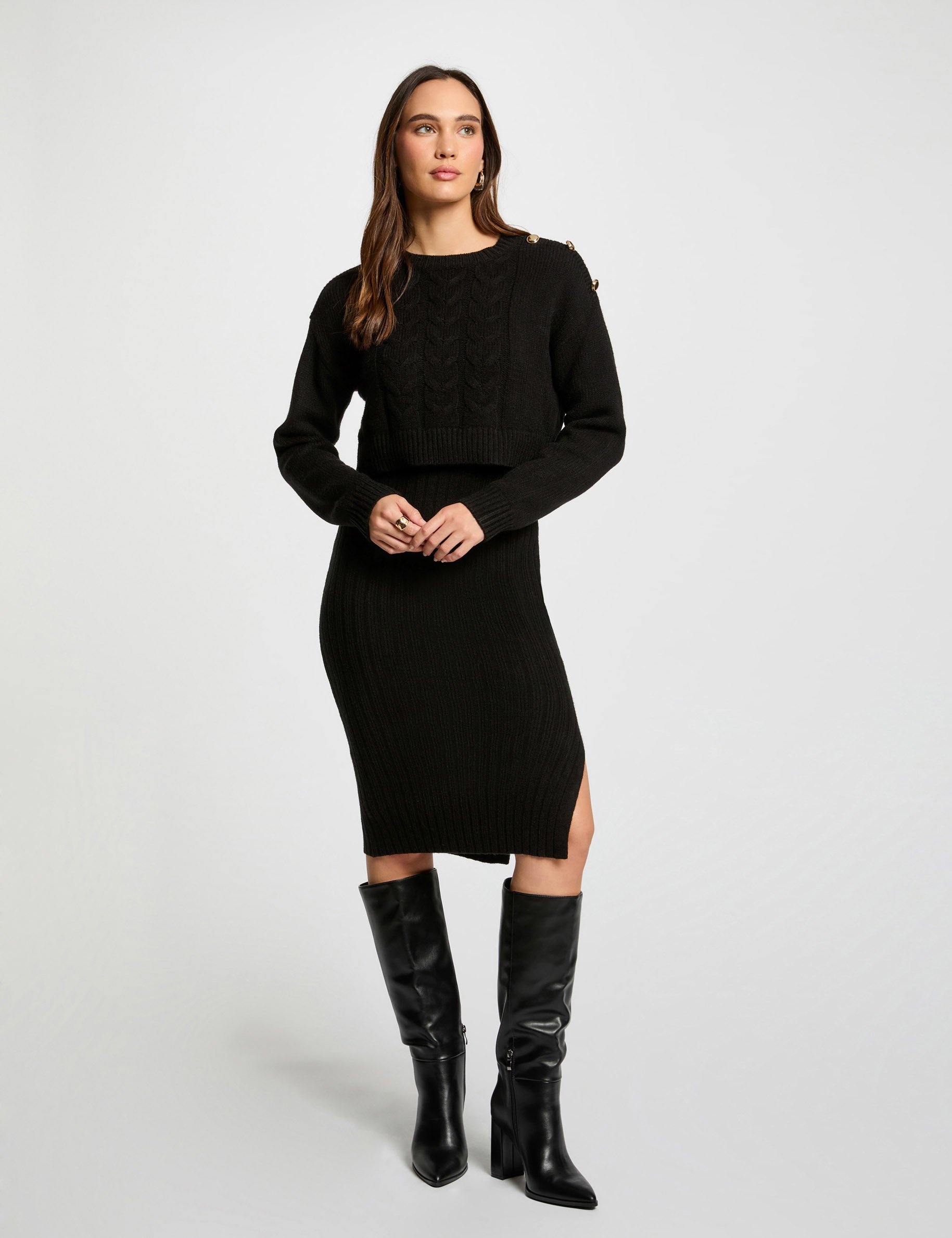 Fitted 2 in 1 knitted dress black women