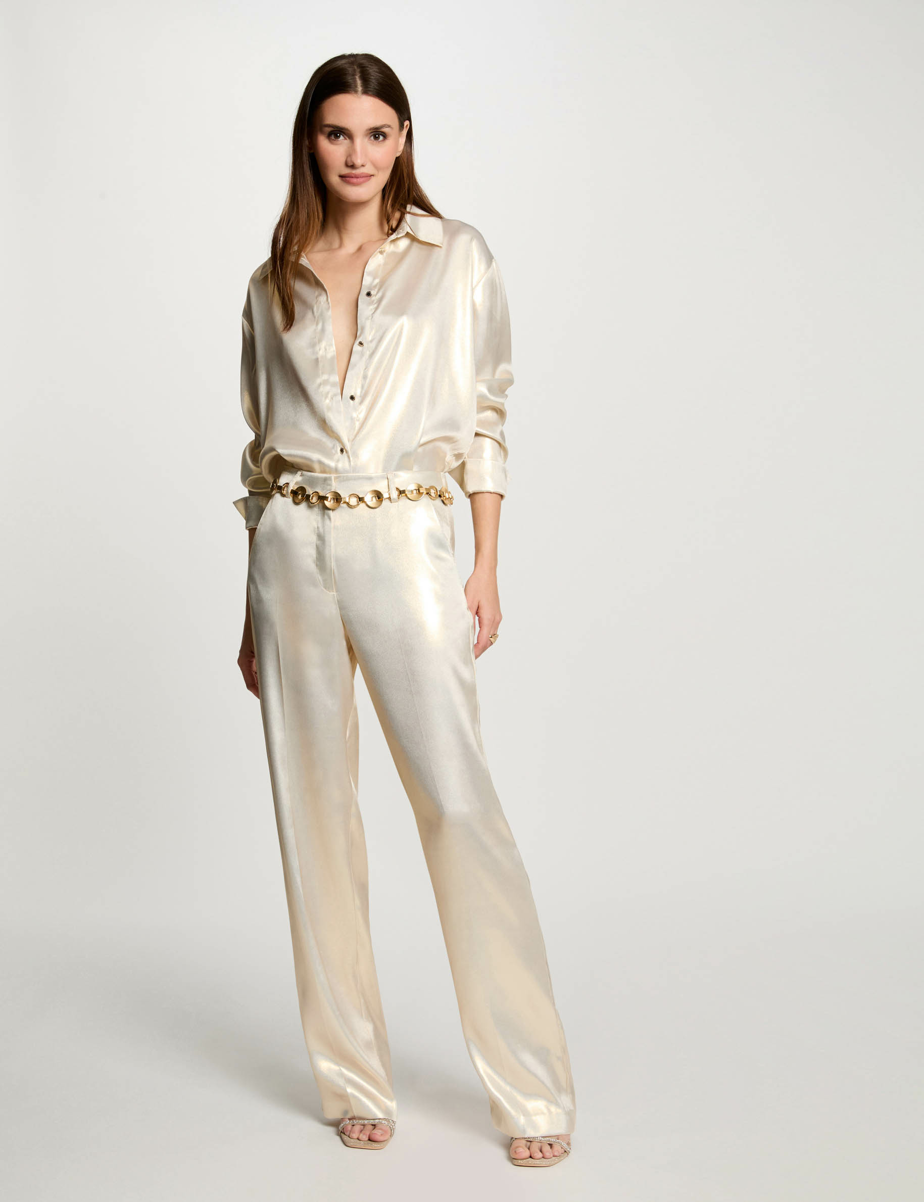 Metallised wide leg trousers gold yellow women