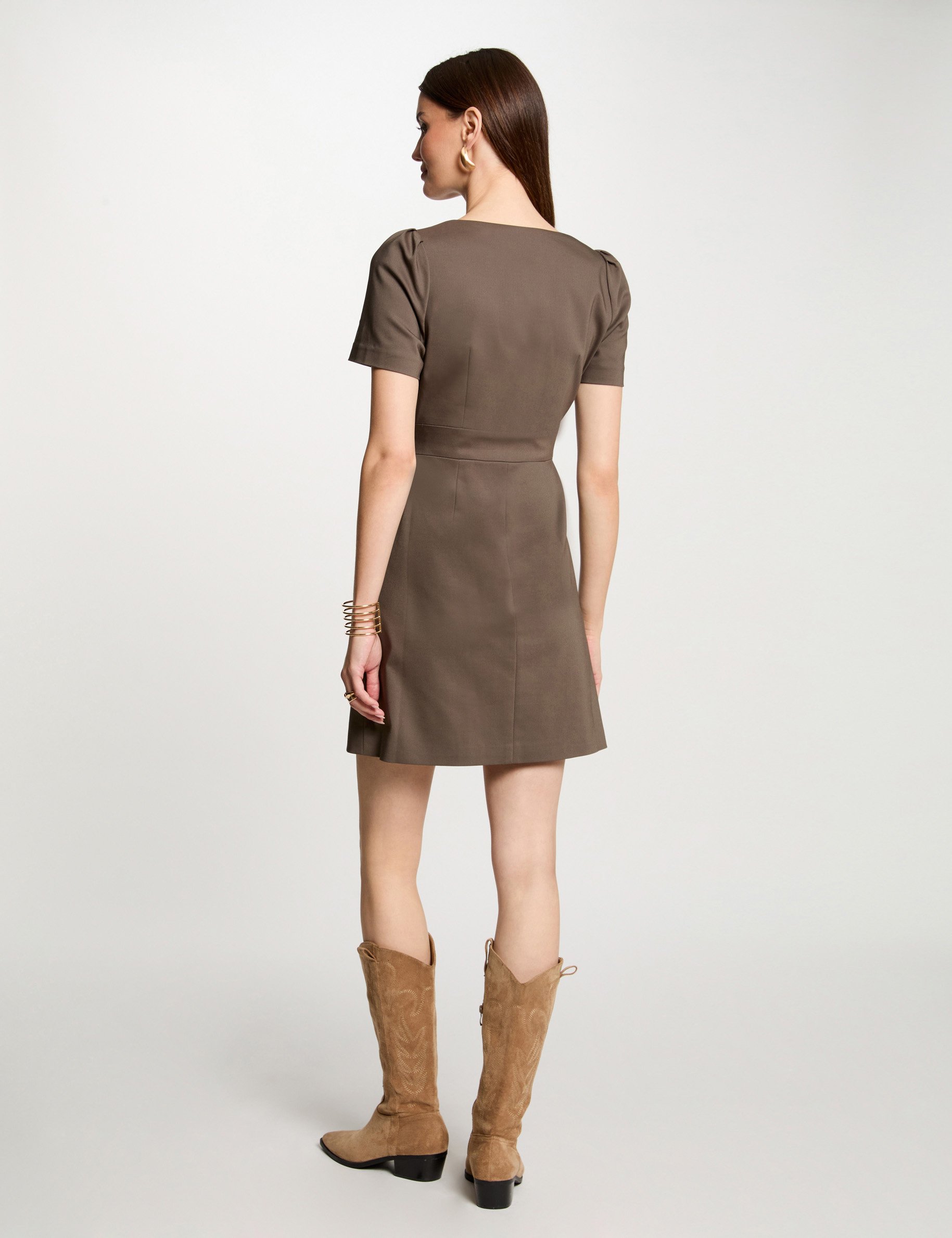 Zipped fitted short dress khaki green women