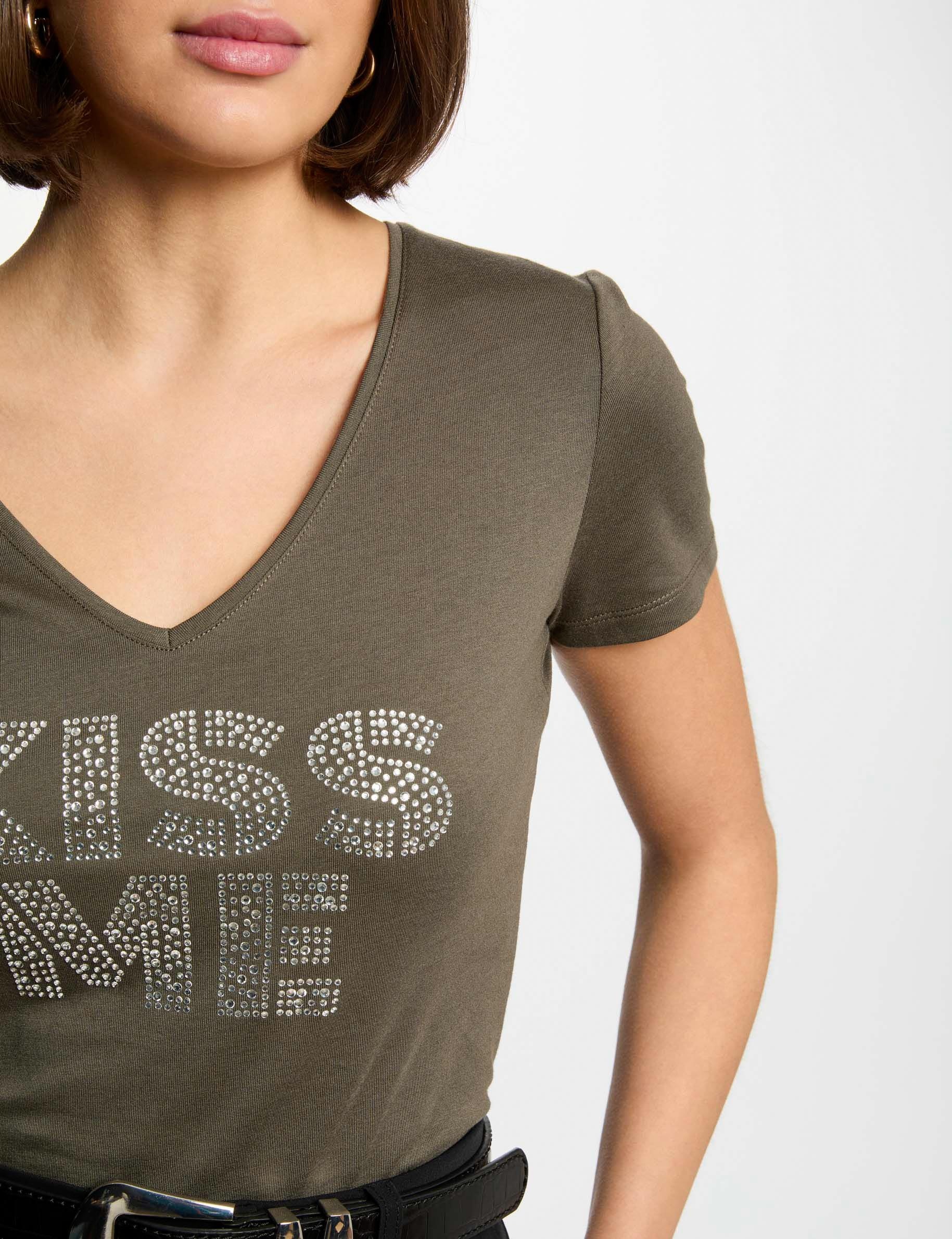 T-shirt with message khaki green women