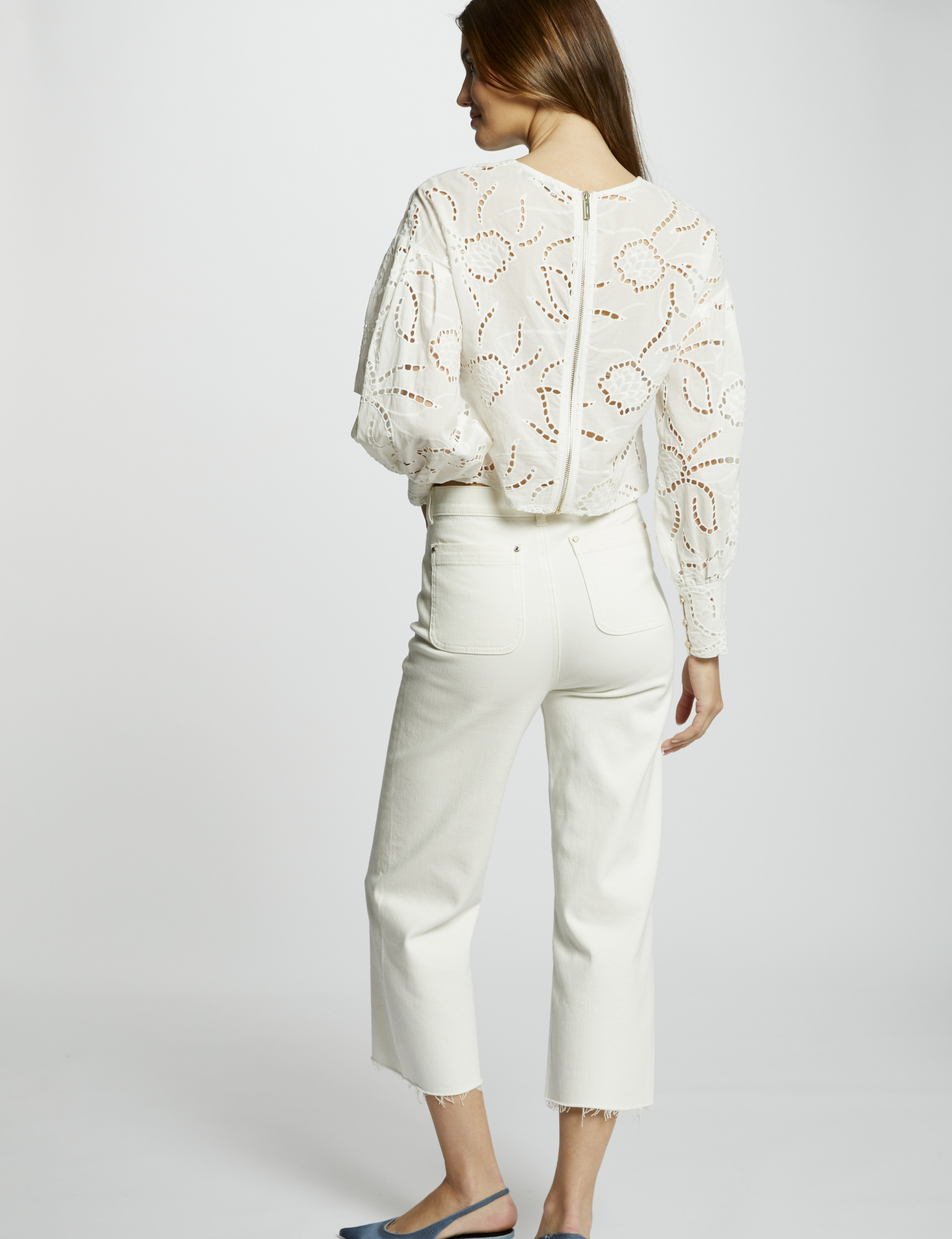 Cropped wide leg trousers ivory women