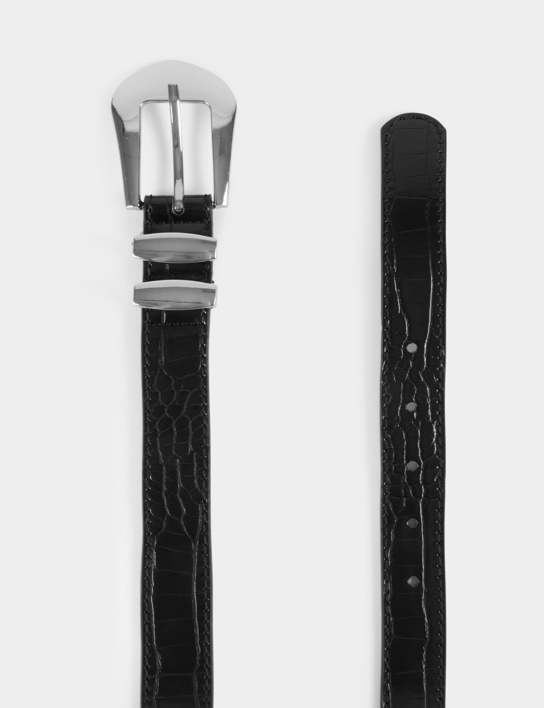 Croc belt with twin keepers black ladies'