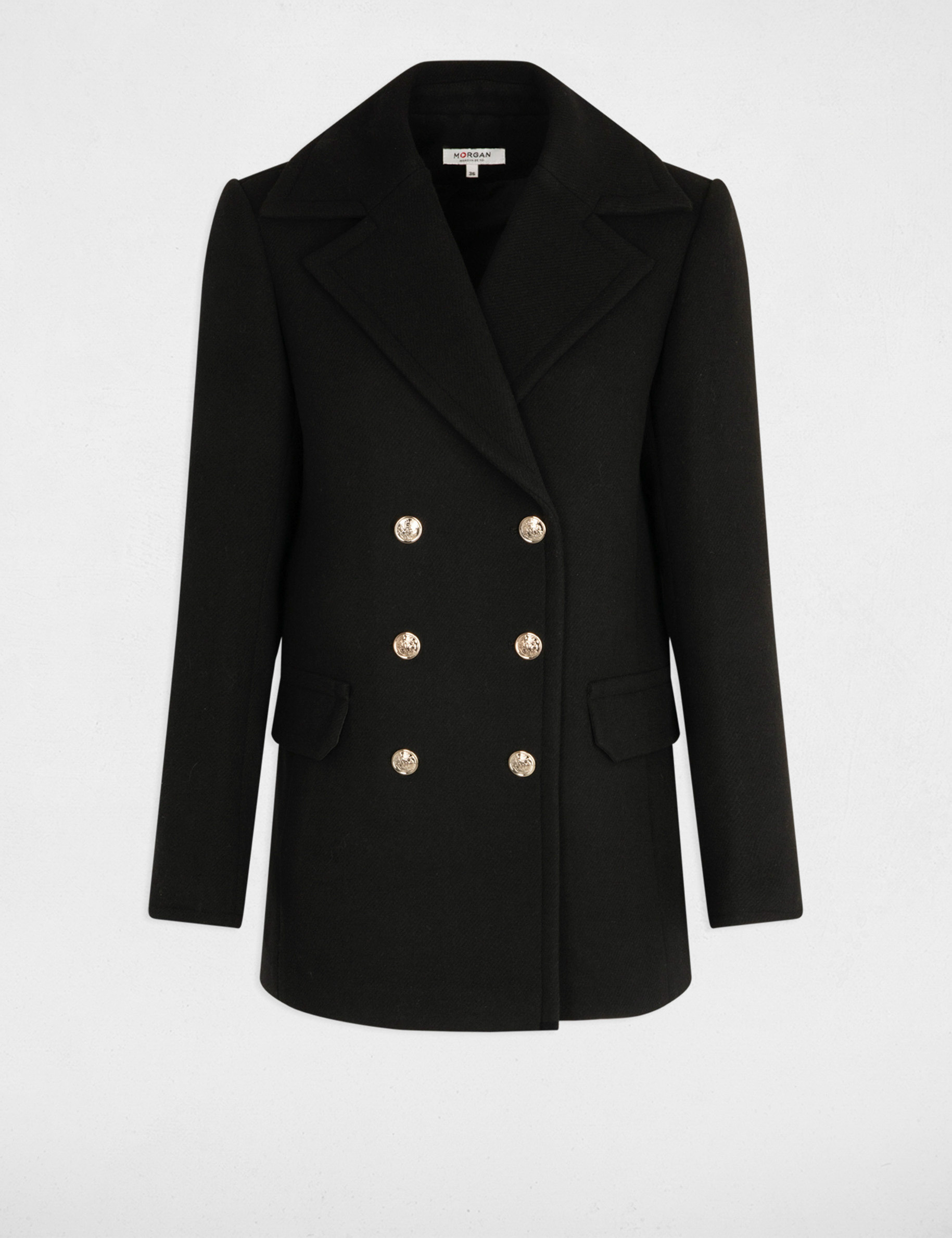 Straight coat with buttons black women