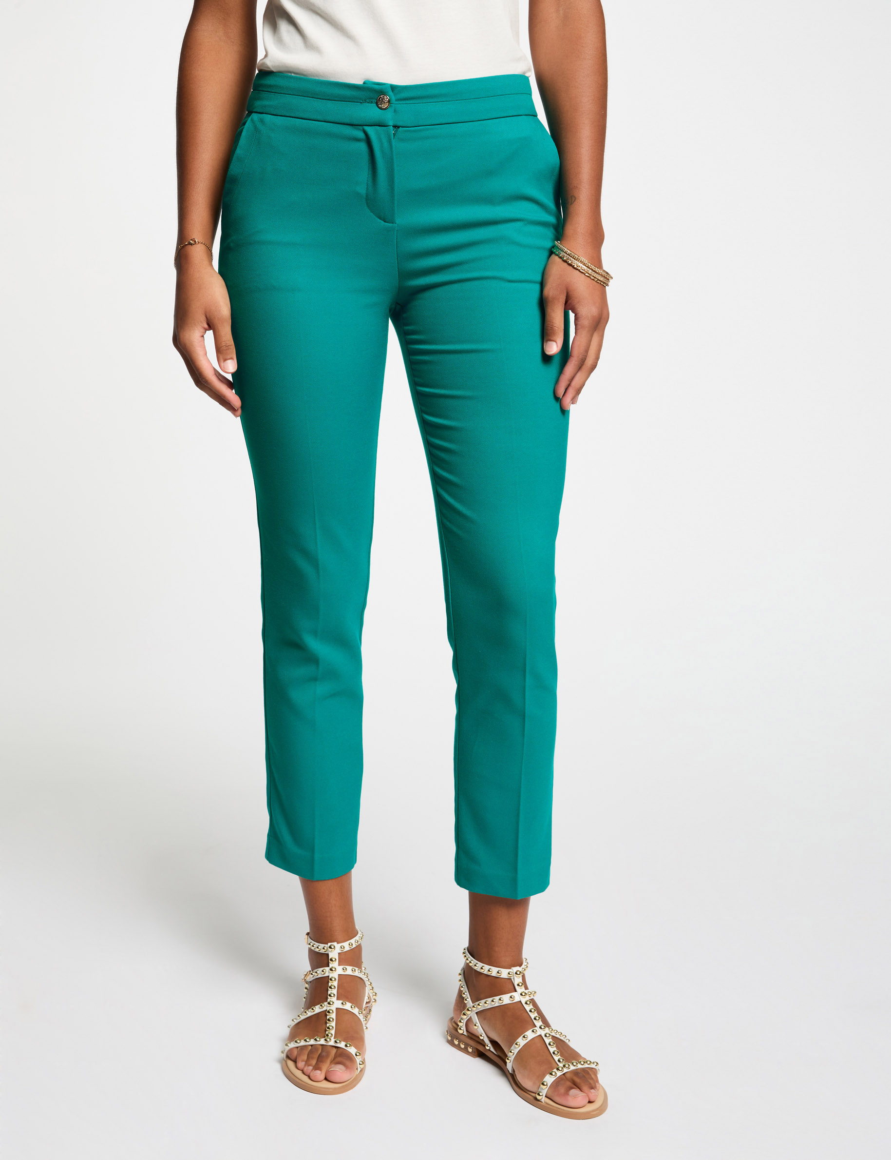 Cropped cigarette trousers turquoise blue women