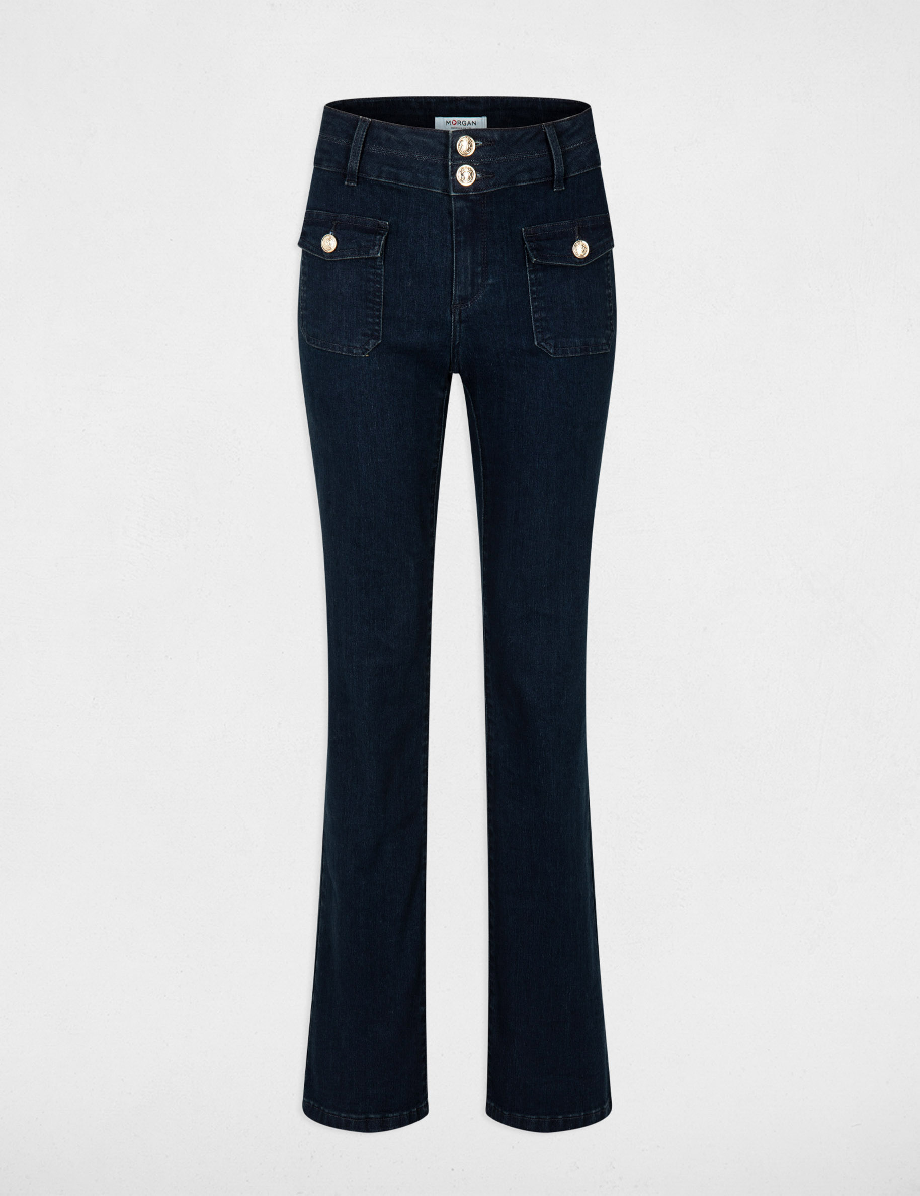 High-waisted bootcut jeans raw denim women