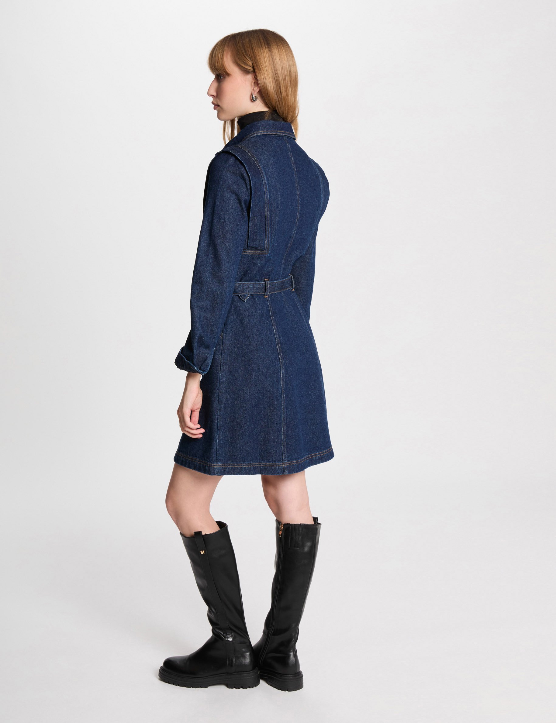 Fitted buttoned denim dress raw denim women