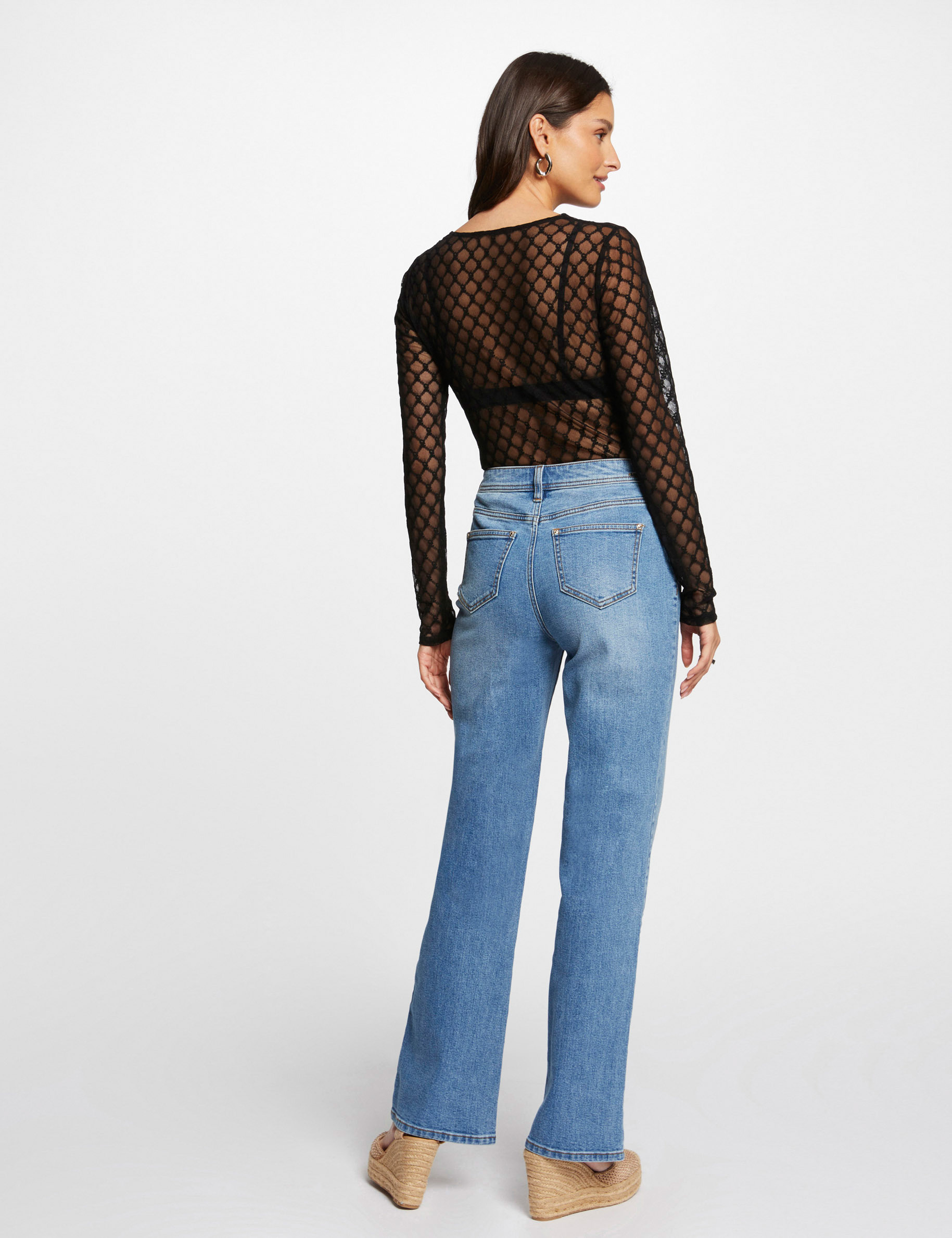 Straight jeans with studs stone denim women